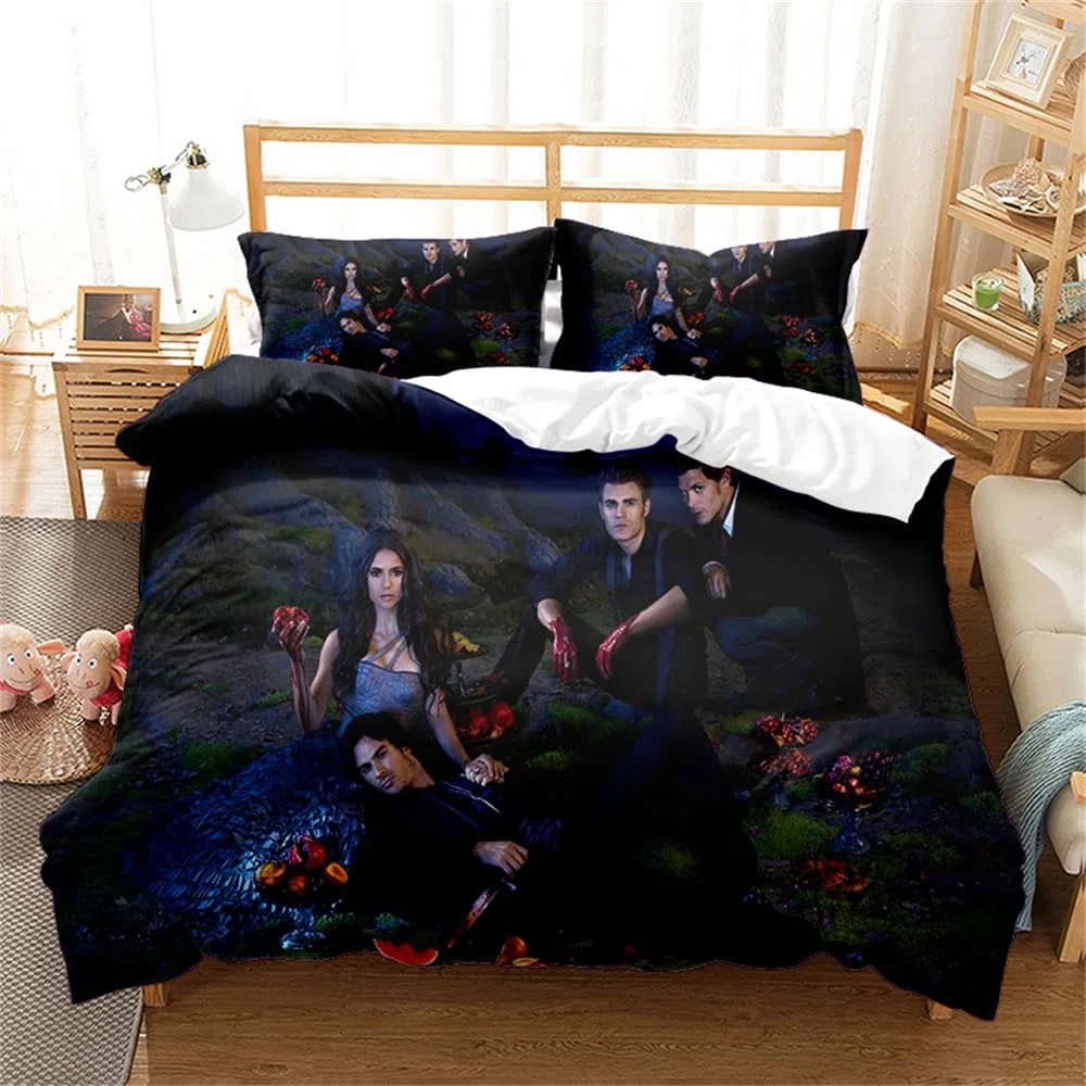 Bettwäsche-Set Vampire Diaries, Bettbezug-Set Für Jungen Und Mädchen, Junior-/Kinderbett, Wendbar, Schöner Bunter Bettdeckenbezug (135x200cm,TVD 05)