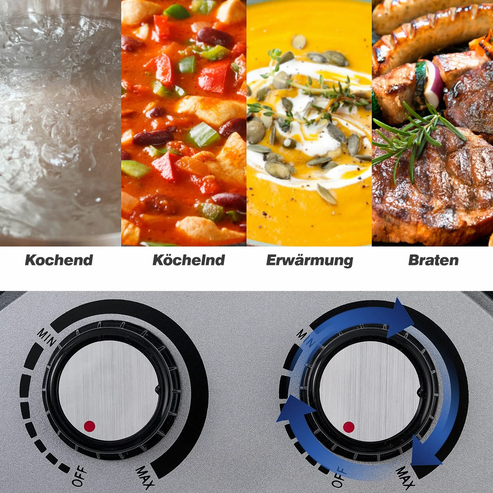 Doppelkochplatte, CUSIMAX 2100W kochfeld 2 platten mit Infrarot-Wärme, mobile herdplatte 2 kochfelder für camping, Edelstahl kochplatten 2er elektrisch mit einstellbarer Temperatur, Schwarz