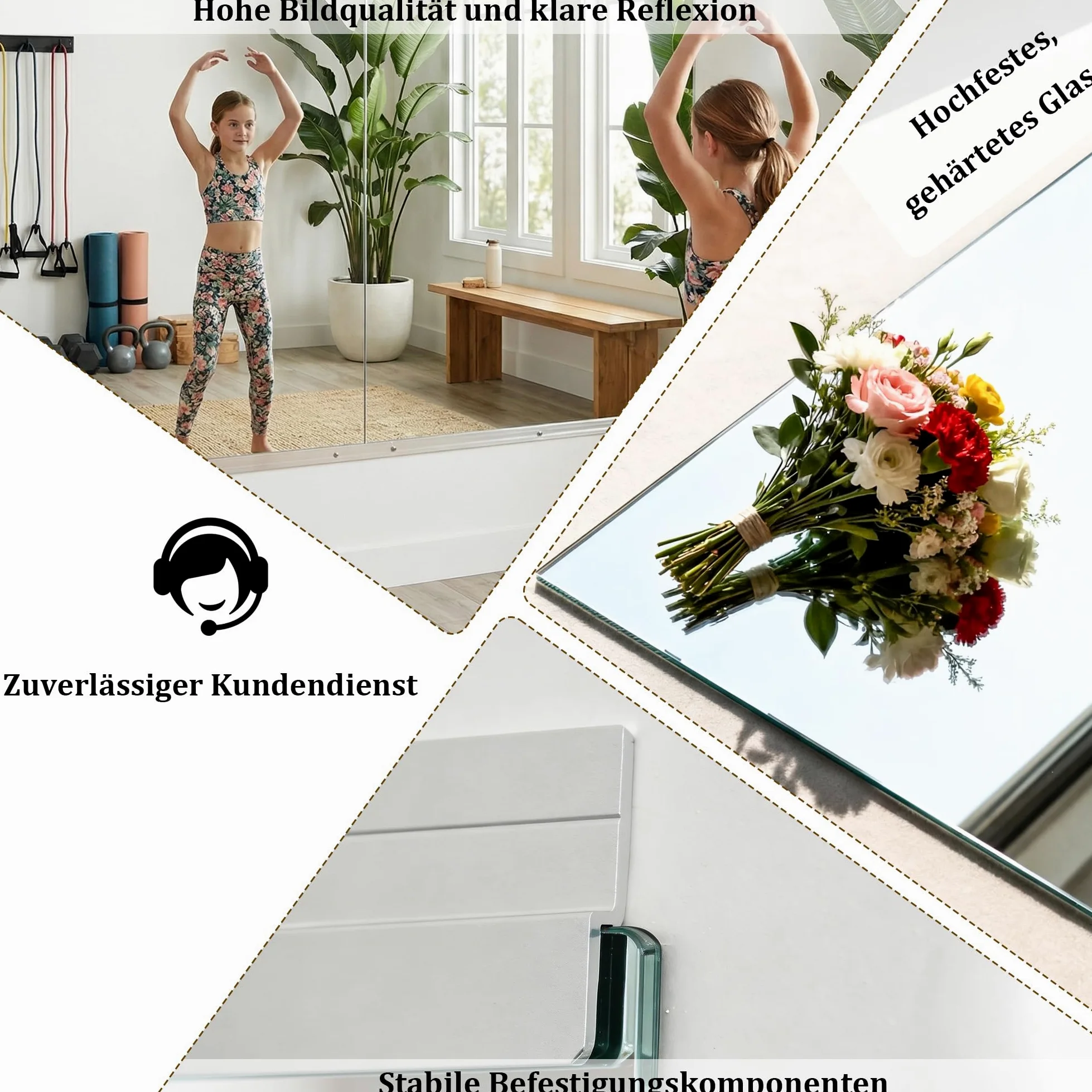 BEAUTYPEAK 2PCS Ganzkörperspiegel 152x83cm, Spiegel Fitnessraum Groß, Wandspiegel Spiegel Tanzspiegel, Gehärtetes Glas Rahmenlose für Garage, Fitnessstudio, Zuhause Yoga
