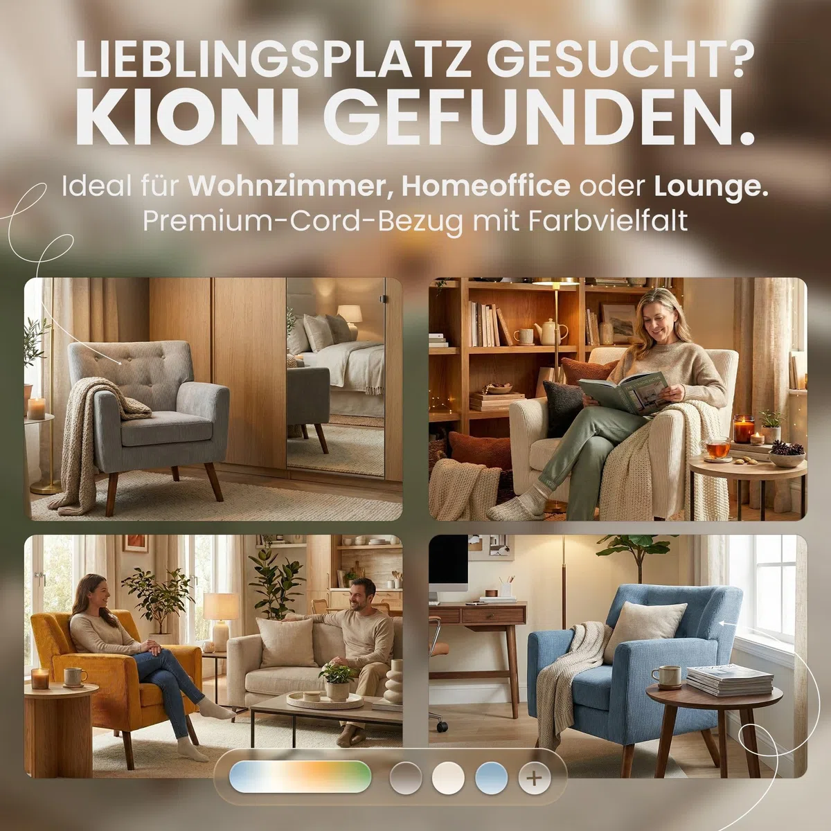 CLP Sessel gepolstert mit Cordbezug Kioni, Polstersessel mit Armlehnen, Ohrensessel bis 150 kg, Relaxsessel und Fernsehsessel für Wohnzimmer, Farbe:grün