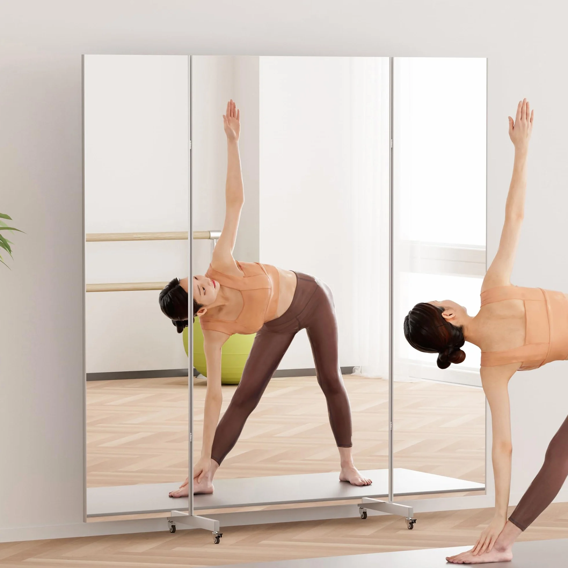 brisafe 180 x 190cm Ganzkörperspiegel, Dreifach Faltbarer Standspiegel auf Rollen, 3 Wege große Spiegel Unzerbrechlicher Fitness Tanzspiegel für uhause, Fitnessraum Studio, Schlafzimmer, Weiß