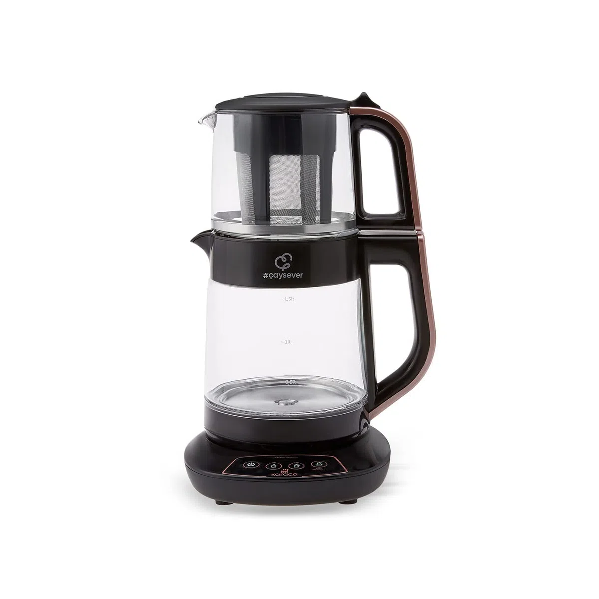 Karaca Çaysever 3-in-1 Glas-Teemaschine, Wasserkocher & Babynahrungswärmer, 1700W, Roségold, 0,8L Glasteekanne, 1,5L Wassertank, Englische Sprachfunktion, BPA-freing