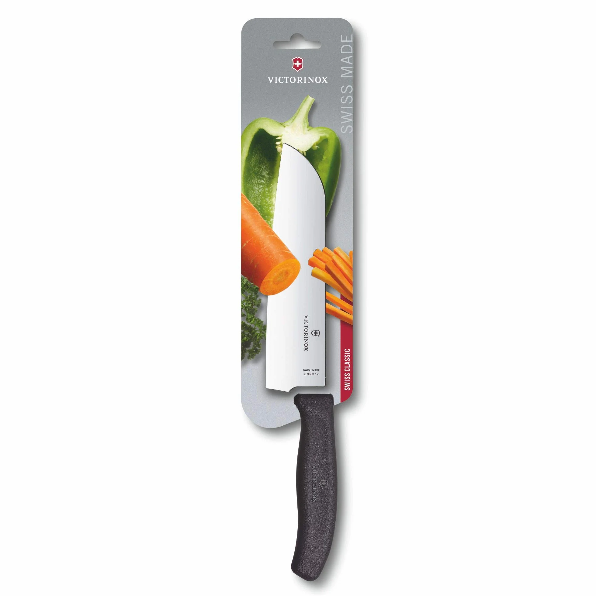 Victorinox Swiss Classic, Santokumesser, Küchenmesser, Gerader Schliff, Extra Scharfe Klinge, Spülmaschinengeeignet, Rostfreier Stahl, Schwarz