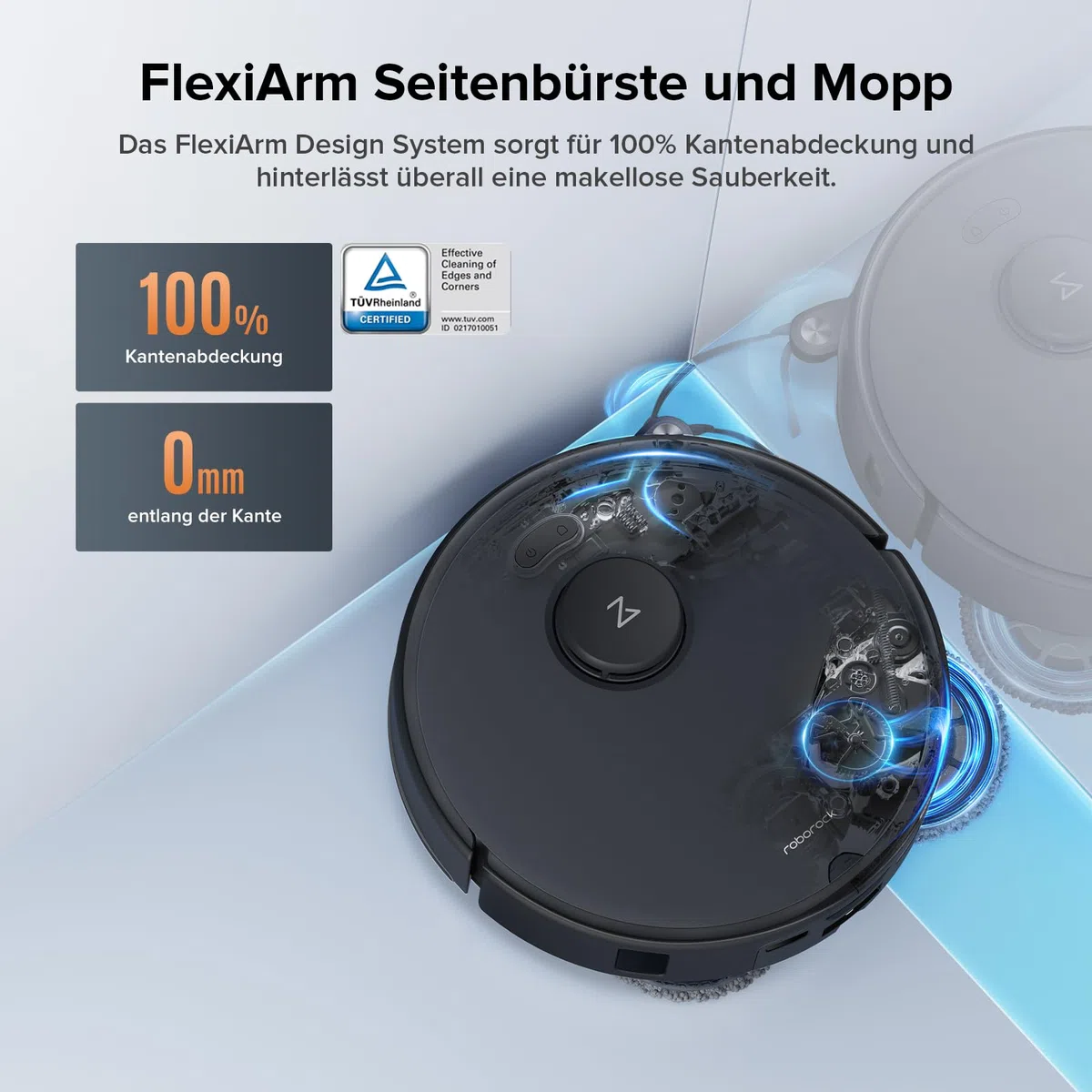 roborock Qrevo Edge S5A Saugroboter mit Wischfunktion,Dual Anti-Tangle-System,18.500Pa,FlexiArm Design Kantenreinigung, Hebarem Wischmopp,75℃ Heißwasser-Moppwäsche (Schwarz)