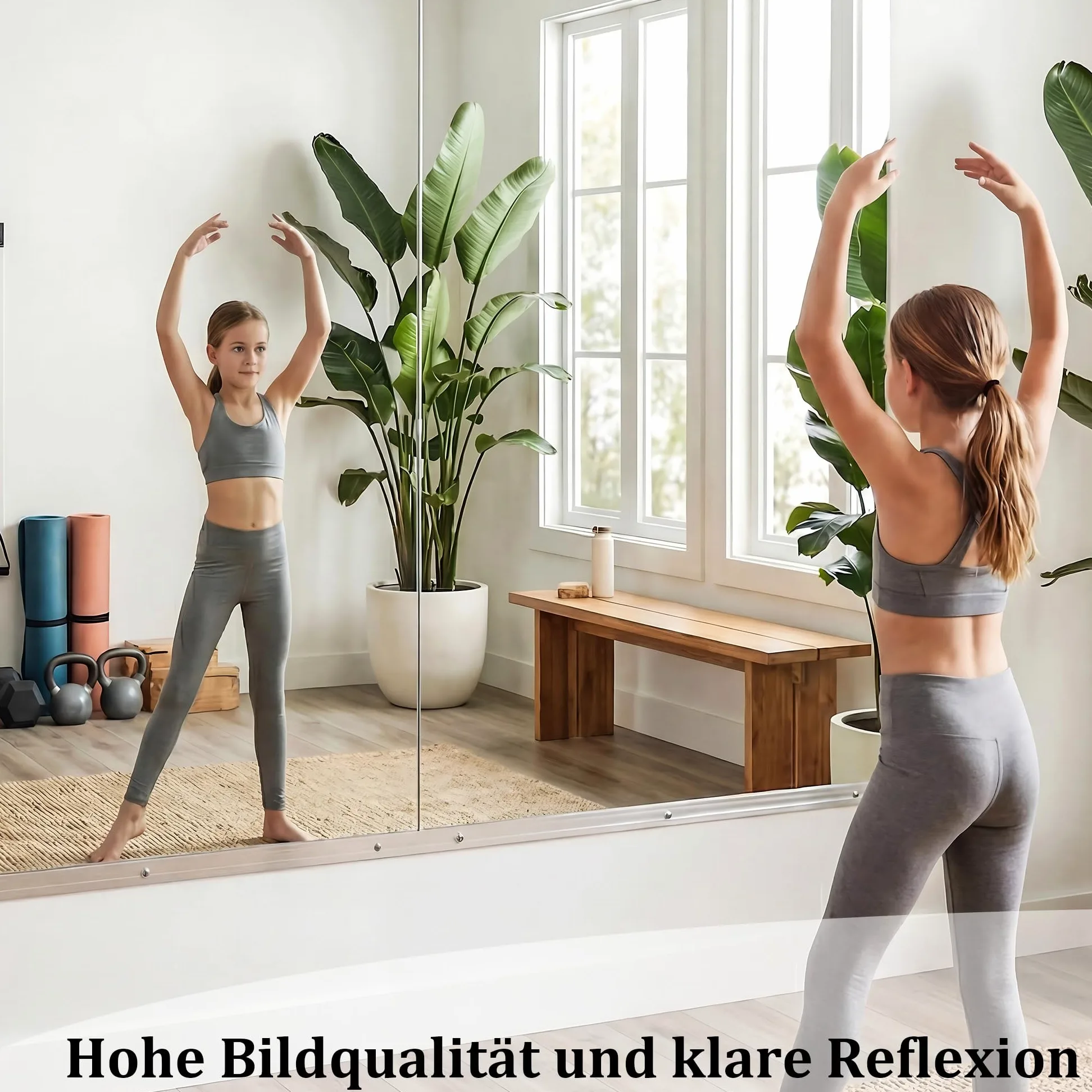 BEAUTYPEAK 2PCS Ganzkörperspiegel 152x83cm, Spiegel Fitnessraum Groß, Wandspiegel Spiegel Tanzspiegel, Gehärtetes Glas Rahmenlose für Garage, Fitnessstudio, Zuhause Yoga