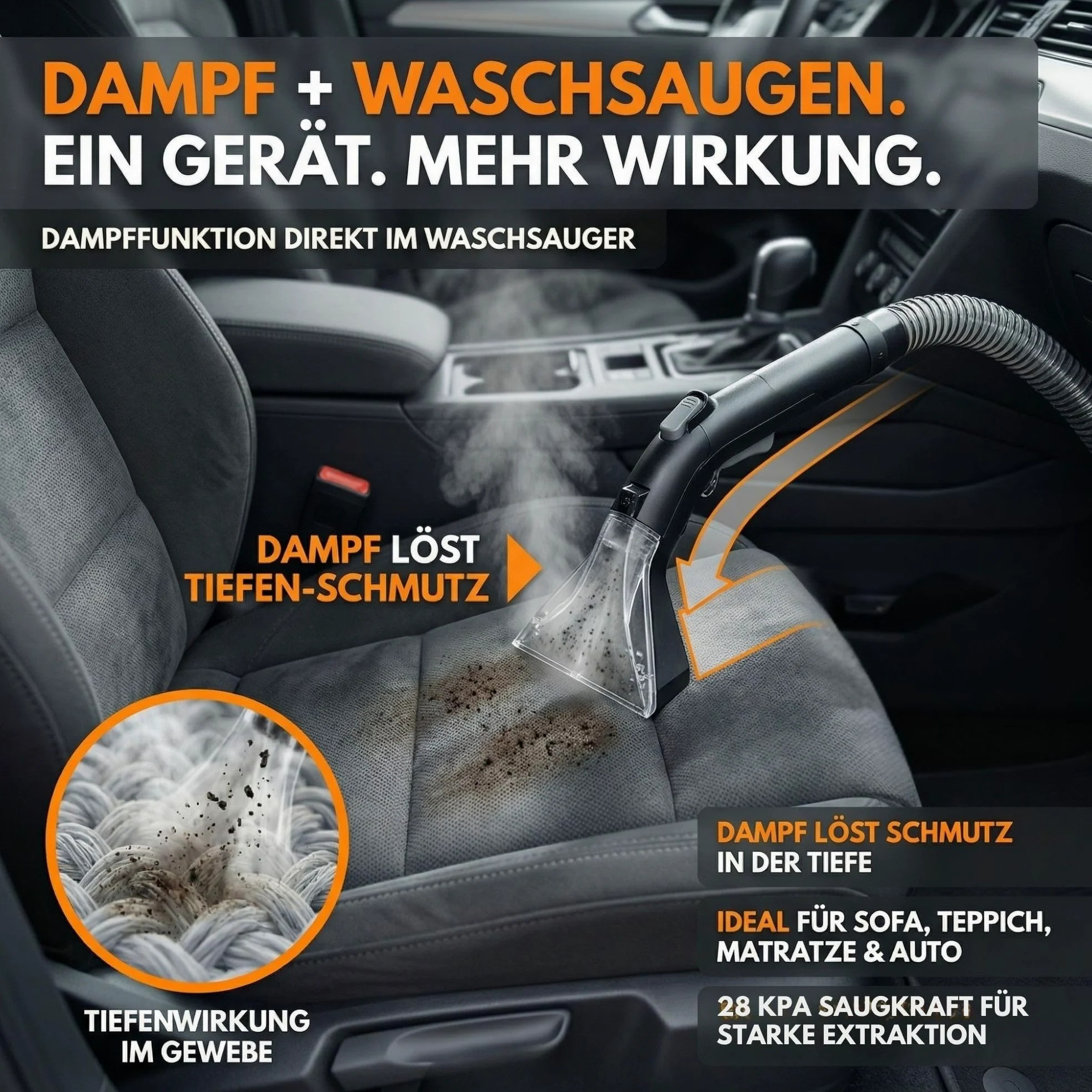 Sommertal HYDRO 9000 MAX Waschsauger | 1.000W, 28 kPa | Teppichreiniger & Polsterreiniger mit integriertem Dampfsauger und Nasssauger-Funktion für Teppich, Sofa, Auto-Innenraum & Matratzen