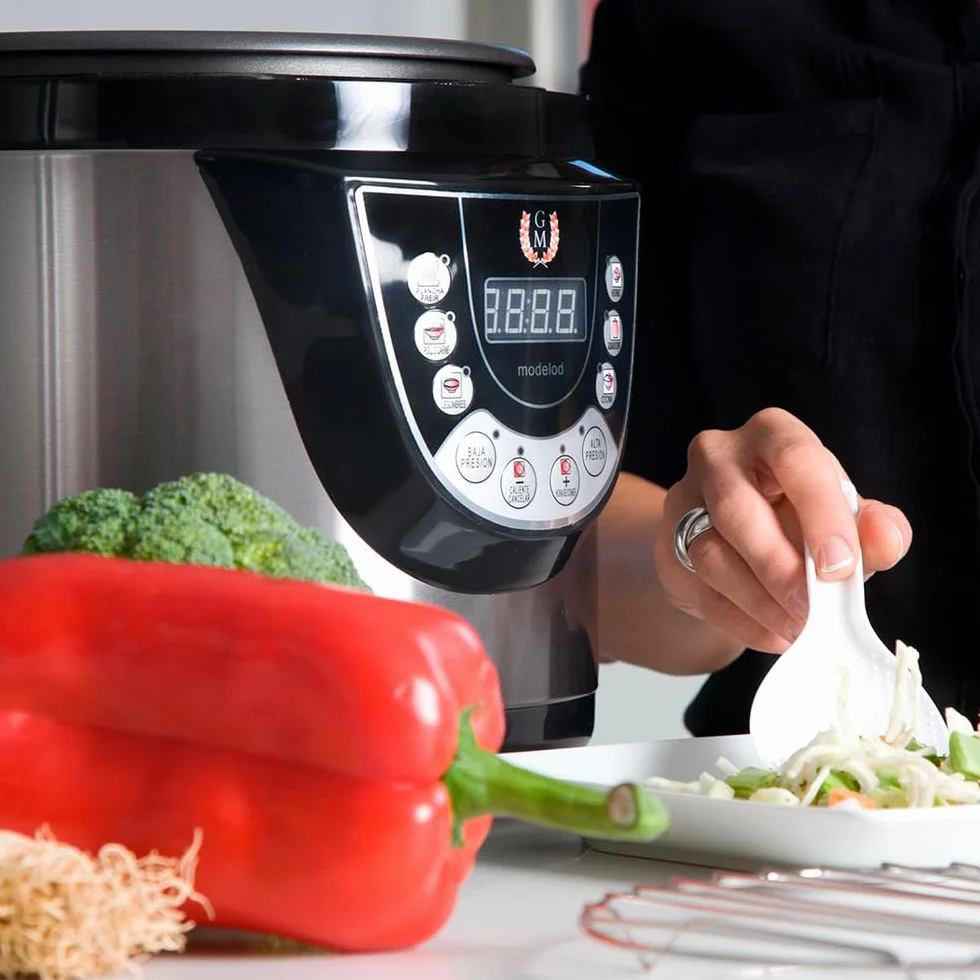 Cecotec Programmierbarer Kocher Modell D mit Brat- und Sprachfunktion. 24 Std. Schnellkochtopf mit 6 Liter Fassungvermögen, 9 Kochmenüs und 2 Druckstufen, Ideal für 12 Personen