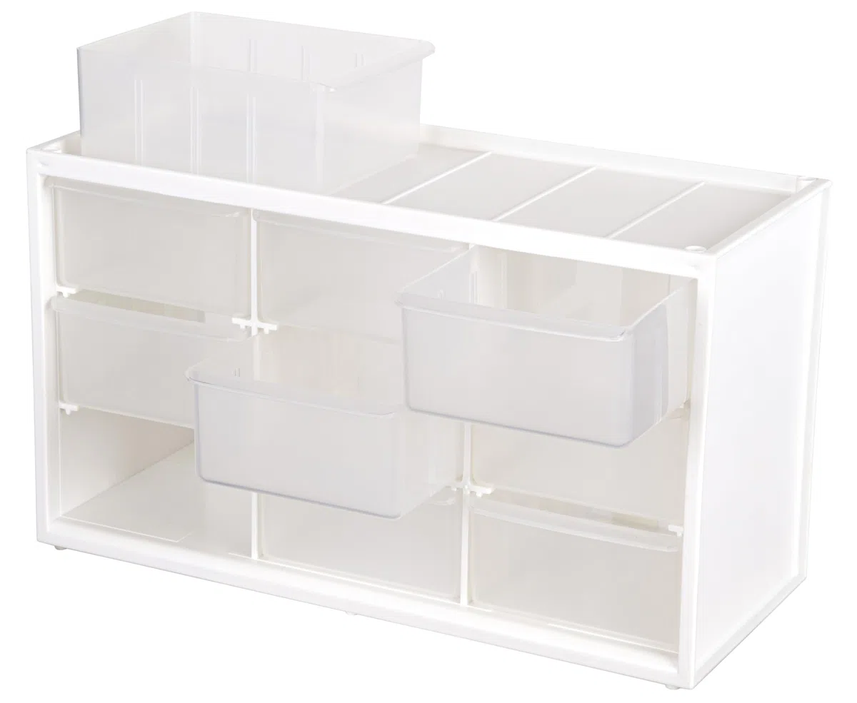 ArtBin 0365498 Store In Schubladenschrank, Näh-und Bastelorganisation, Kunststoff-Aufbewahrungseinheit mit 9, Weiß mit transparenten Schubladen, Drawer