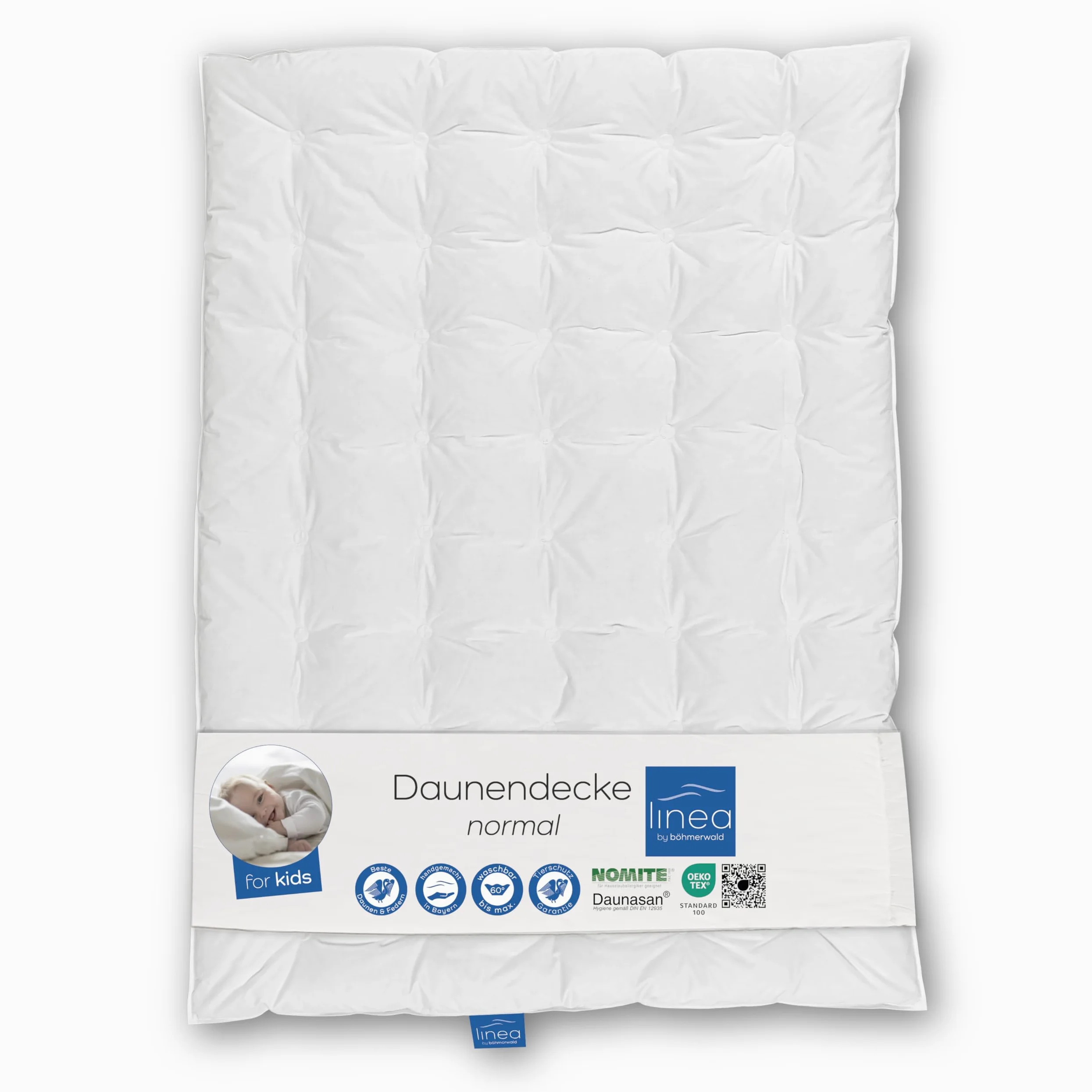 LINEA by böhmerwald - kids - Daunendecke normal, 100x135, 90% Daunen / 10% Federn Klasse 1 300gr., Allergiker geeignet, waschbar bis 60°C, in Deutschland produziert