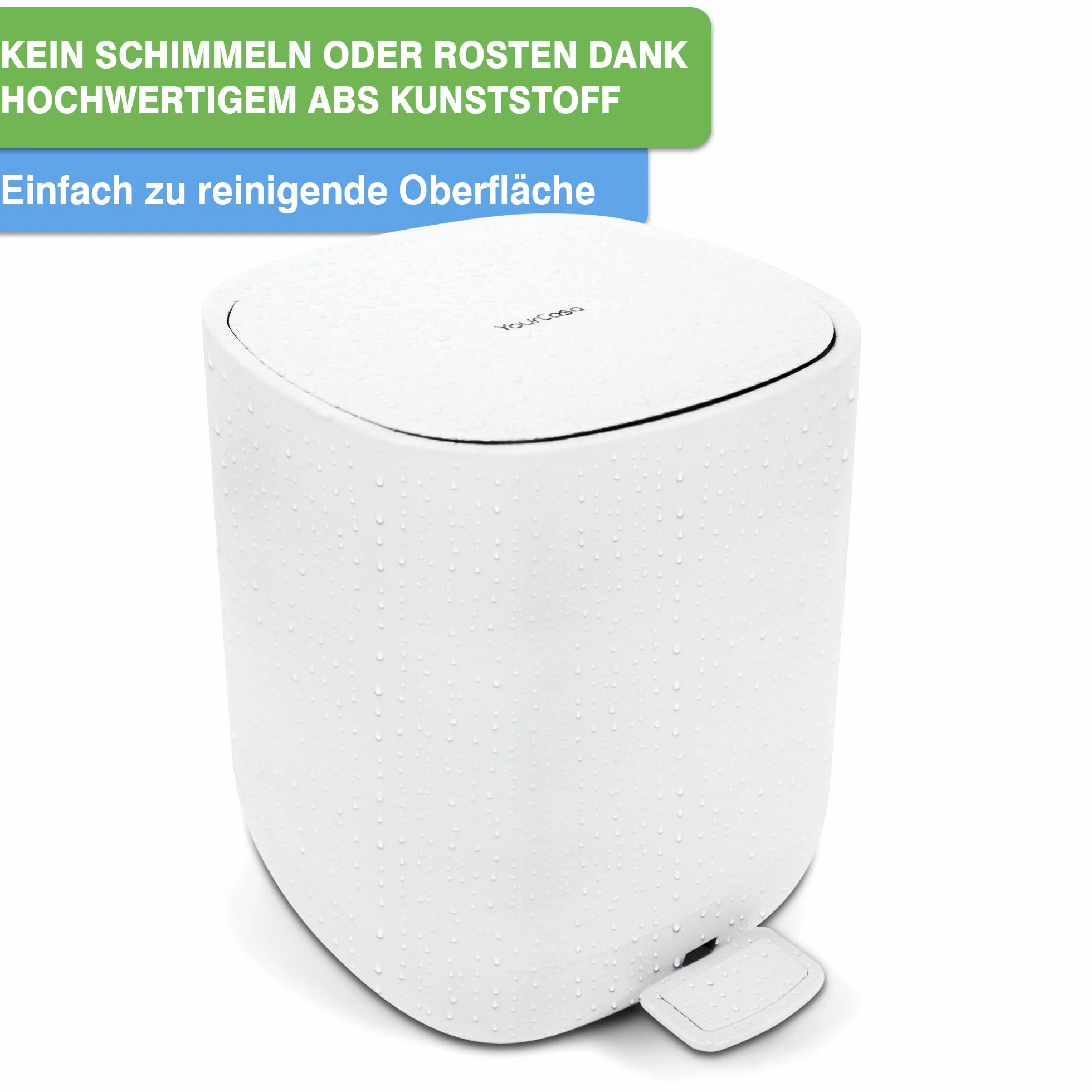 YourCasa Mülleimer Bad [5L] - Elegantes Design - Badeimer - Kosmetikeimer Badezimmer Klein - Badmülleimer mit Deckel und Softclose – Abfalleimer Toilette WC - herausnehmbaren Inneneimer (Weiss)