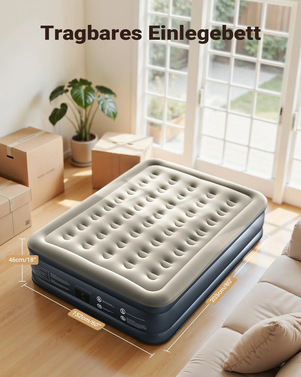 iDOO Luftmatratze Selbstaufblasend, Luftbett 2 Personen, Aufblasbare Matratze, Gästebett mit Elektrischer Luftpumpe, Aufblasbares Bett Schnelles in 3 Minuten Aufblasen für Camping 152x203x46cm