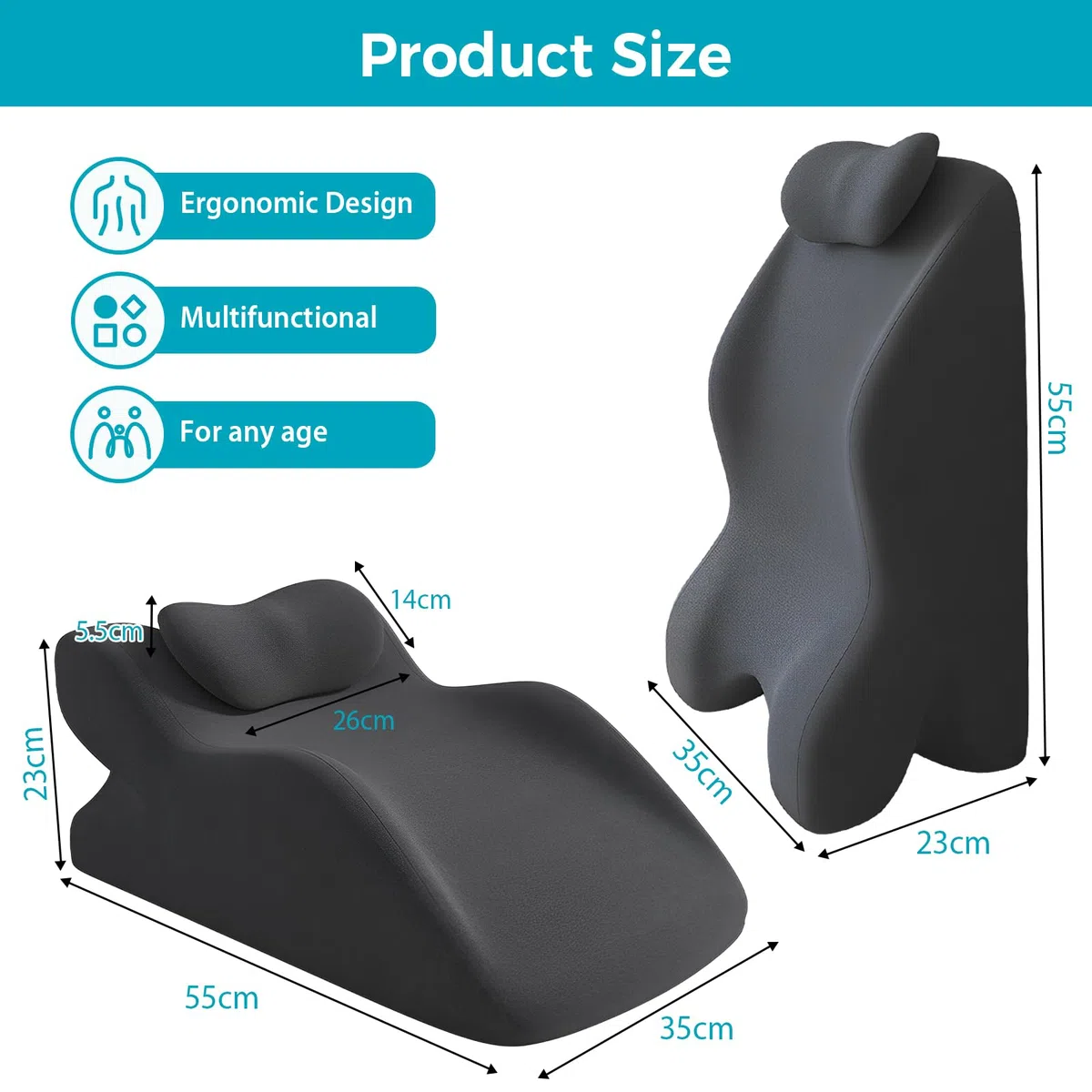 JAOGAUS Lesekissen für Bett und Sofa, Multifunktions Keilkissen Rückenkissen, Ergonomisches Memory Schaum Keilkissen für Rücken Hals Beinstützkissen, für Entspannen, Spielen, Lesen oder Fernsehen