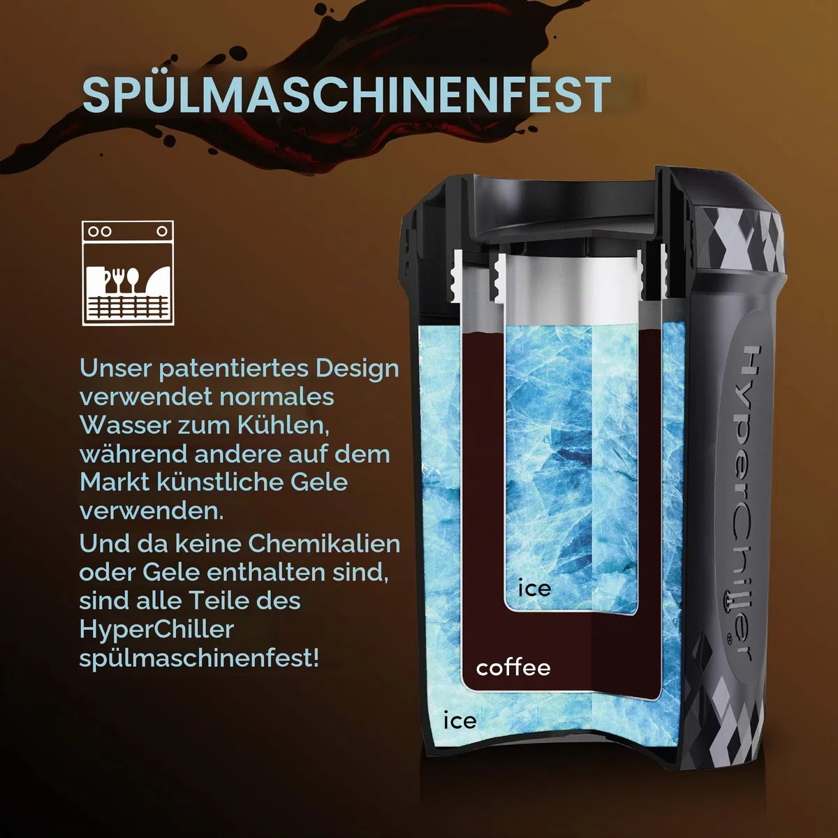 HyperChiller HC3 Eiskaffee-/Getränkekühler, patentiert, verbessert, stärker und langlebiger Fertig in einer Minute, wiederverwendbar für Eistee, Wein, Spirituosen, Alkohol, Saft, 355 ml, schwarz