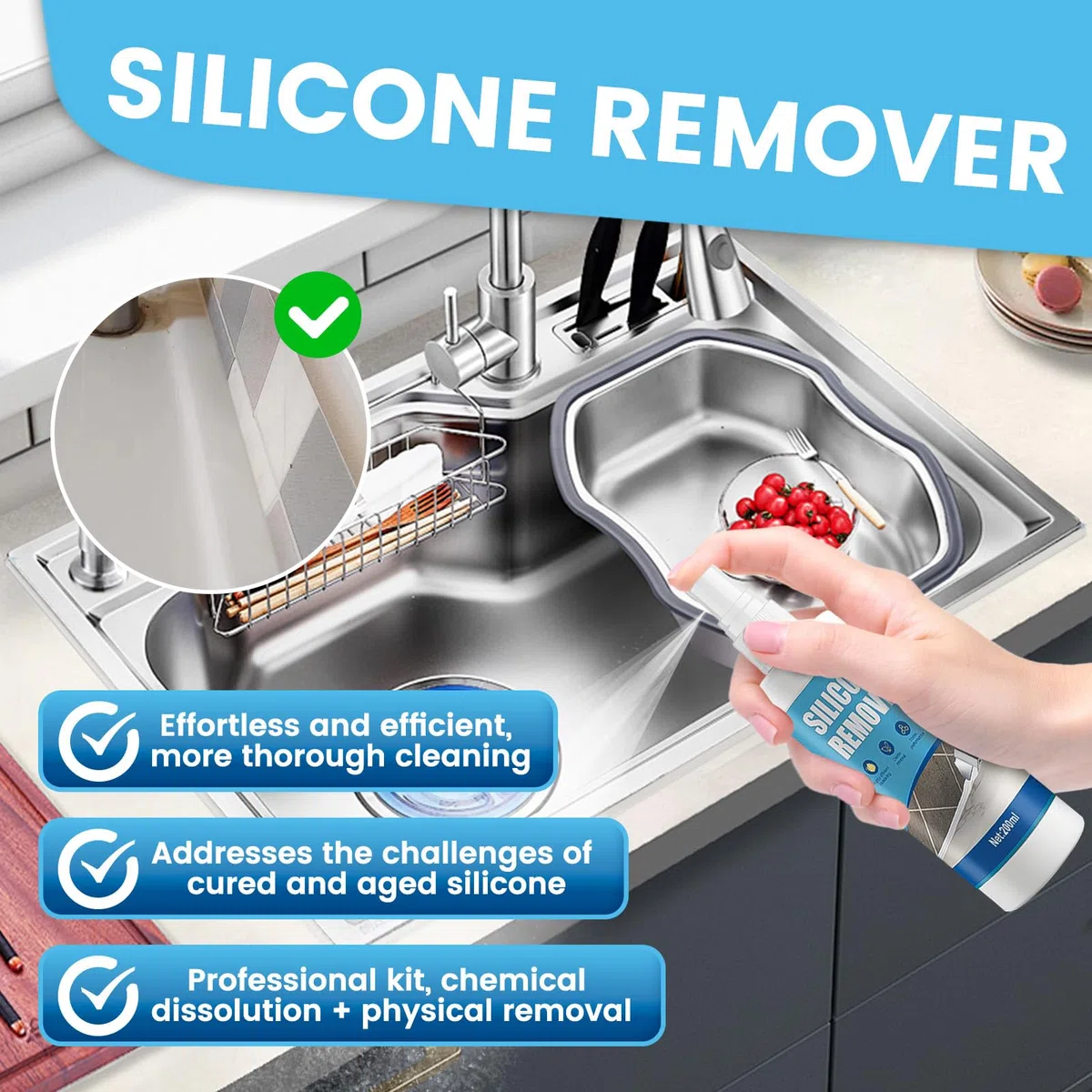 ALLONY Silikonfugenentferner, Silikon Entferner, Silikonentferner flüssig, Löst Ausgehärtetes Silicon, Silikonentferner Werkzeug, Silikon Entferner für Bad, Küchen Türen Fenstern, 200ML