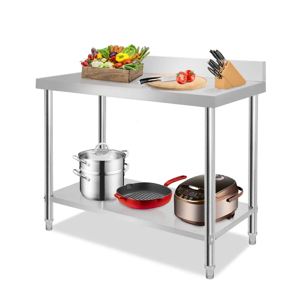 XMTECH Edelstahl Arbeitstisch mit Aufkantung 120 x 60 x 85cm Edelstahltisch Küchentisch Zerlegetisch Tisch Tragkraft 180 kg mit justierbaren Stellfüßen