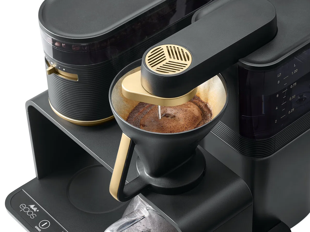 Melitta EPOS Filterkaffeemaschine mit Mahlwerk, schwarz-gold