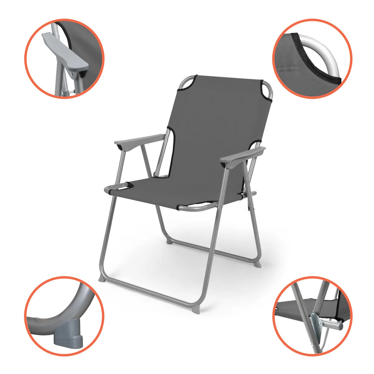 Spetebo Camping Klappstuhl grau belastbar bis 120 kg - 2er Set - Klassischer Campingstuhl klappbar - Gartenstuhl Angelstuhl Faltstuhl Campingsessel klassisch für Garten Reise Festival