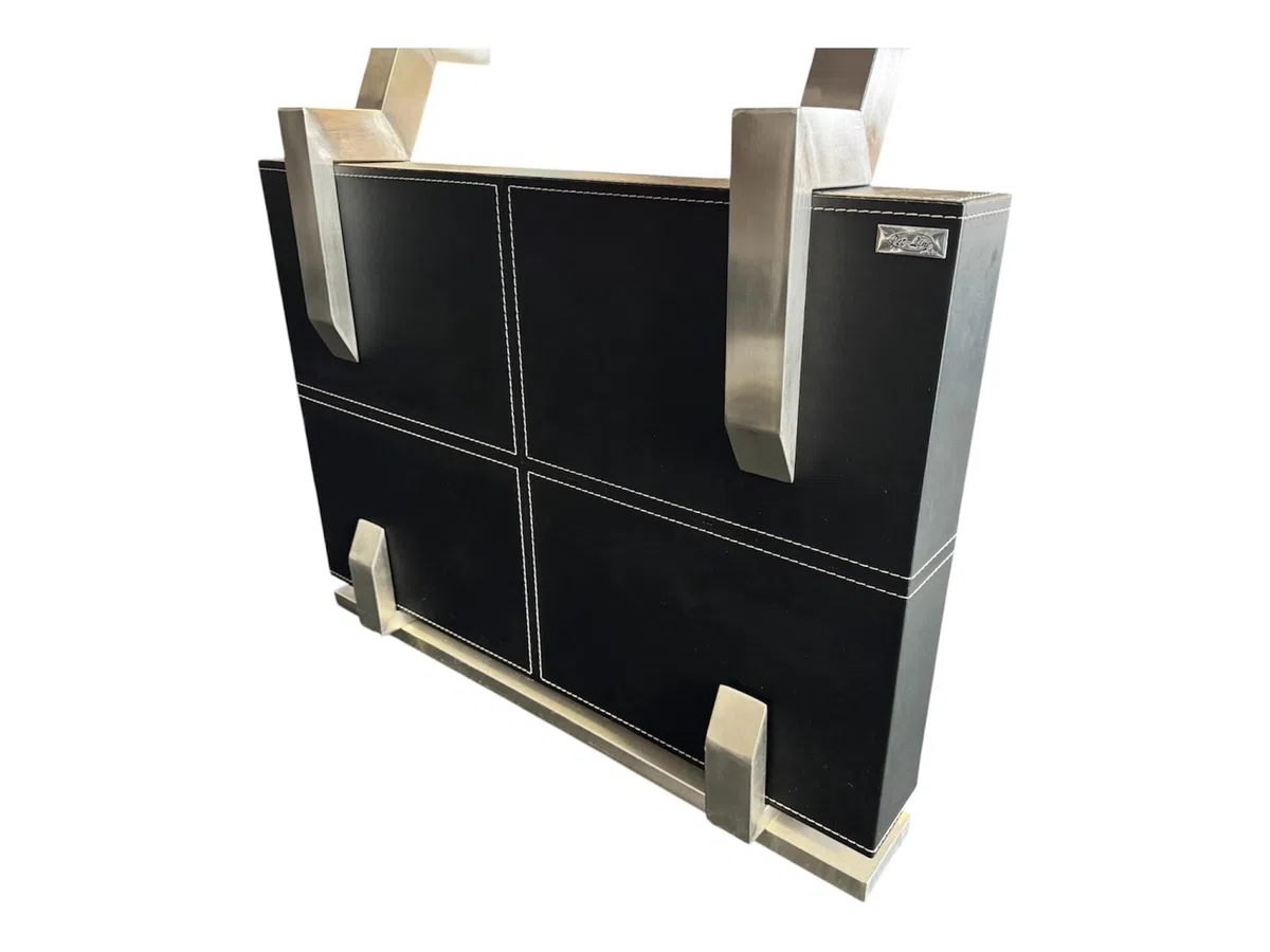 Jet-Line Besprechungstisch Verona Konferenztisch 240 x 120 x 76 cm Schwarz mit Glasplatte aus Sicherheitsglas Kunstlederüberzug Edelstahl Gebürstet