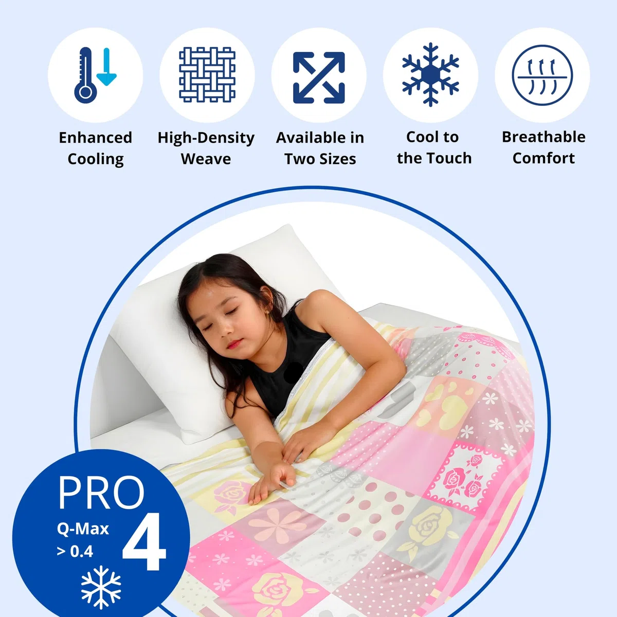 Kühldecke für Mädchen, Sommerdecke, FrostWeave Q-Max > 0,4 Herzen, Patchwork-Design, Überwurf, Decke, atmungsaktiv, für Babys, Kinder, Einzelbett (150 x 200 cm)