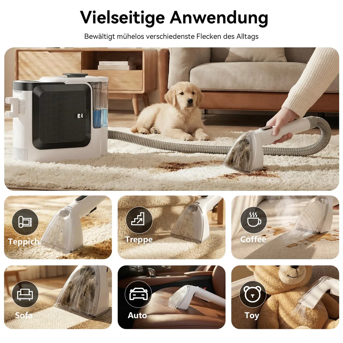 Redkey C2 Polsterreiniger Gerät, 26KPA 1800W Heißdampf Waschsauger Teppichreiniger, 4-in-1 Dampfreiniger Nasssauger Polsterreiniger für Sofa, Teppich, Fenster, Auto, 7 Zubehör & Reinigungsmittel