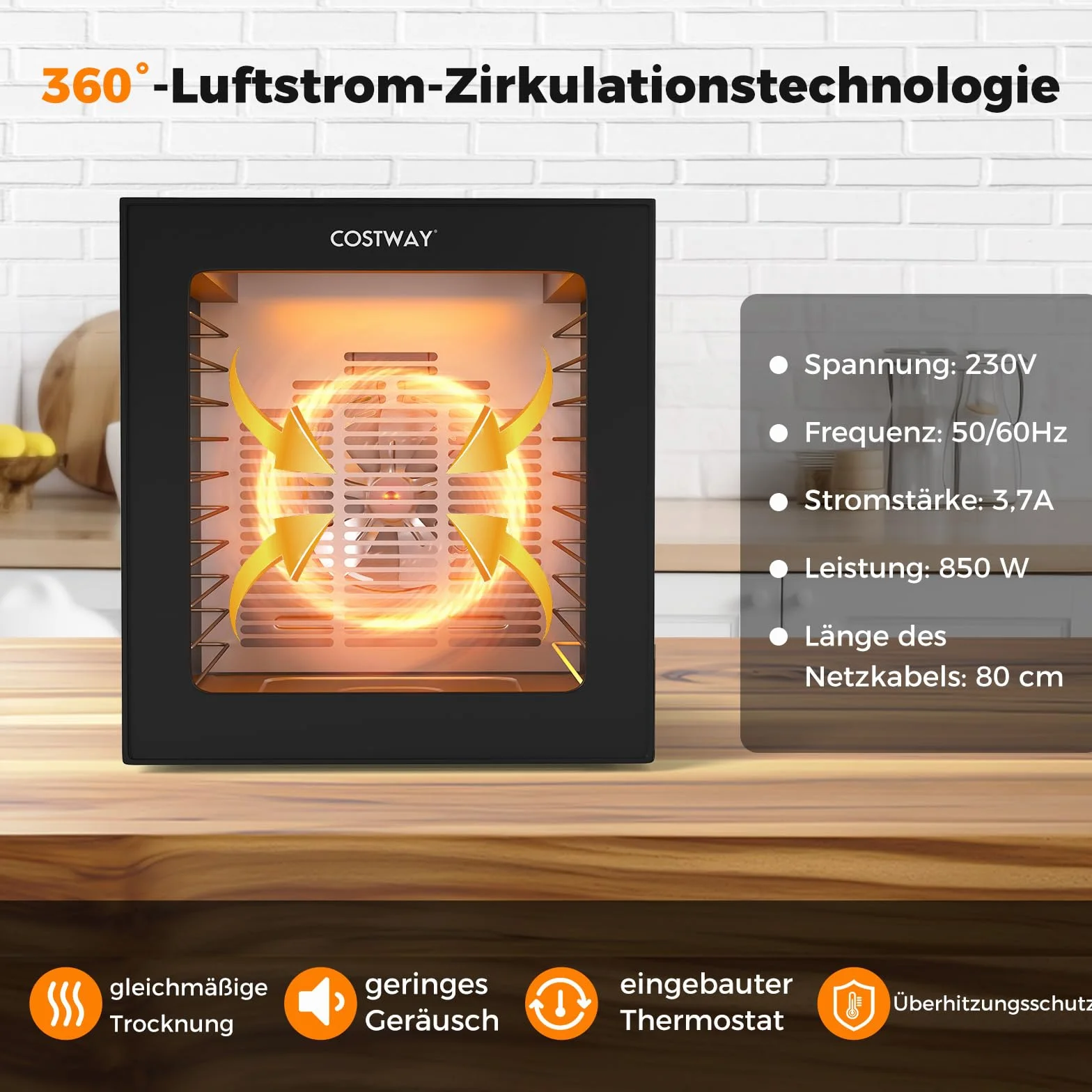 COSTWAY 850W Dörrautomat inkl. 10 Edelstahl-Schalen, Dörrgerät mit 10 voreingestellten Programmen, 48H Timer & 30-75℃ Temperatur, Lebensmittel-Trockner für Obst, Gemüse, Fleisch
