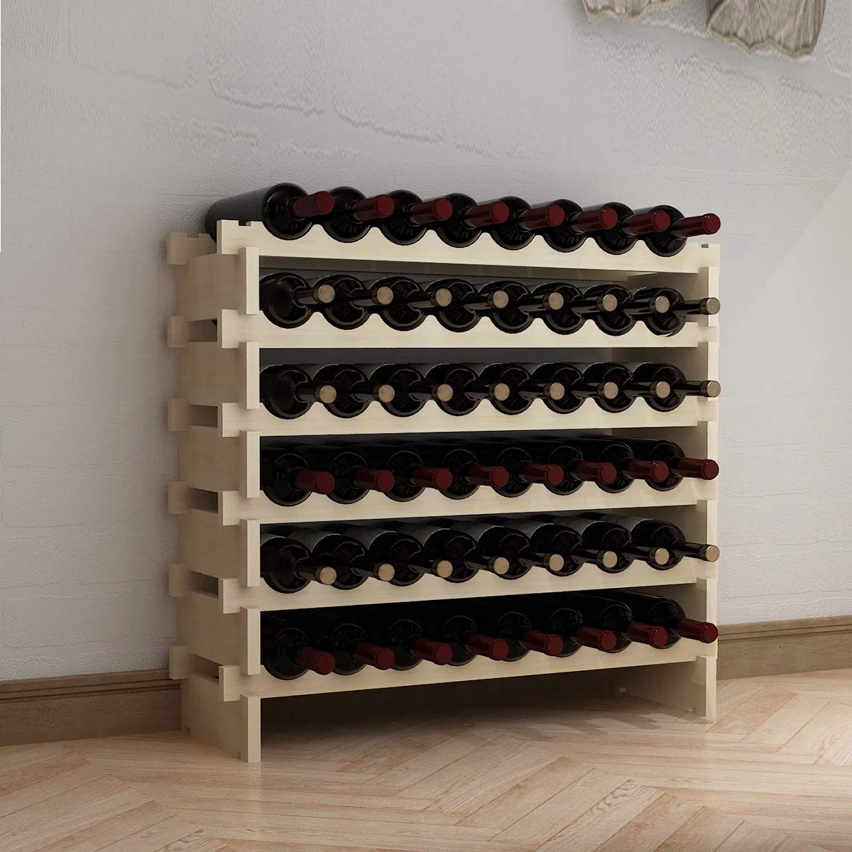 sogesfurniture Weinregal Flaschenregal mit 6 Ebenen für 48 Flaschen Wein Holzregal Weinhalter Weinständer Flaschenständer für Küche, Esszimmer, Bar, 90x30x81cm, BHEU-BY-WS6848M