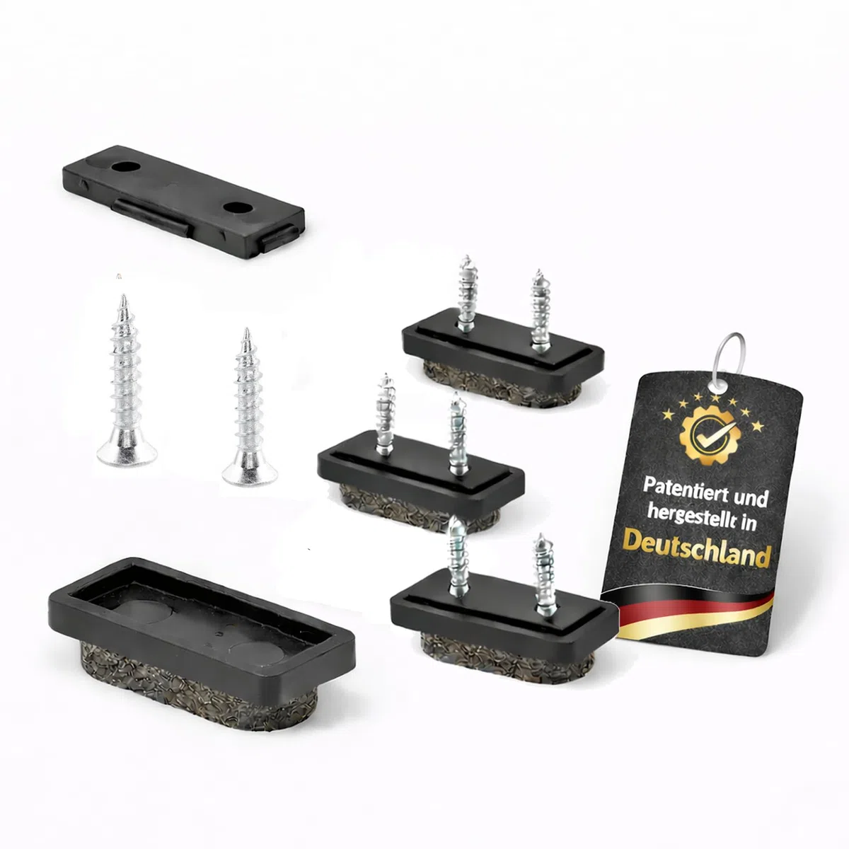 Wagner QuickClick® Filzgleiter Stuhlgleiter 16tlg Set zum Anschrauben - 4X Basis + 8X Schraube + 4X Gleitaufsatz austauschbar - Wollfilz Ultrasoft - Einsatz 32 x 15 mm - Made in DE - 15782800