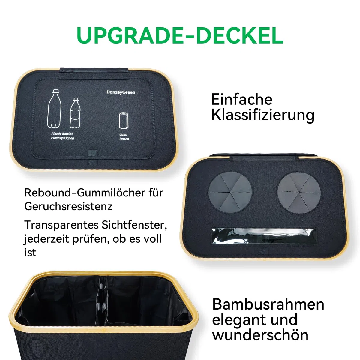 170L Pfandflaschen Sammelbehälter mit Deckel,2 Fächer,2 Flaschentaschen,Großer Pfandbehälter,Flaschensammler leergut geeignet für Küche und Speisekammer,Schwarz (170L)