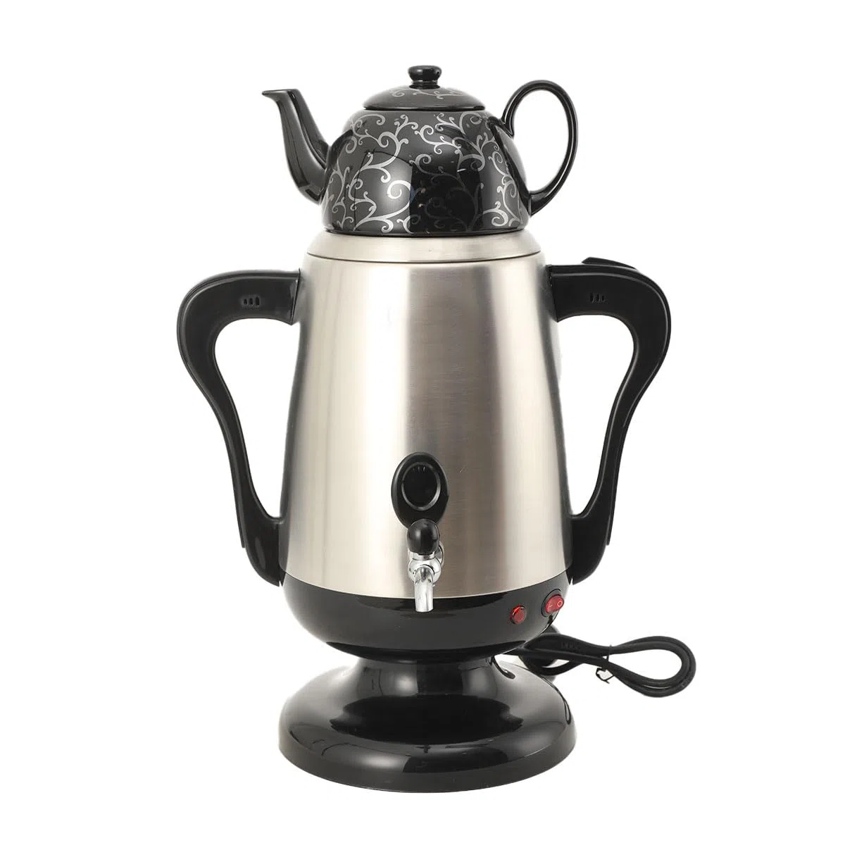 LALABU Samowar-Teebereiter,Elektrischer Samoware Edelstahl 220V, 3,5 Liter Teekocher Samovar Warmwasserbereiter mit Trockenkochschutzfunktion,Schwarz