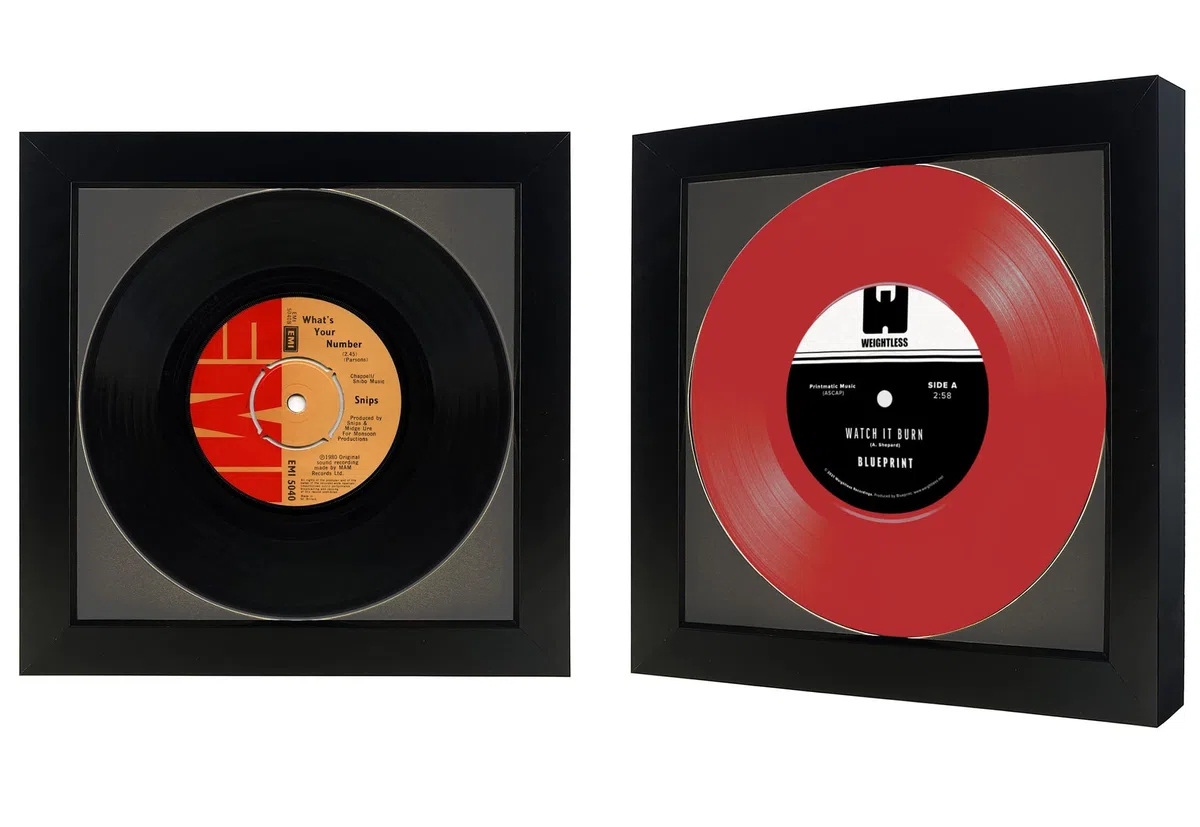 2 Stück, 45 einzelne 16.5 cm Vinyl-Schallplattenrahmen, Displays 17.8 cm Schallplatten mit grauen Matten-Displays, 17.8x17.8 cm, Vinyl-Schallplatten-Albumabdeckung ohne Matte, graue Matte, 2 Stück)