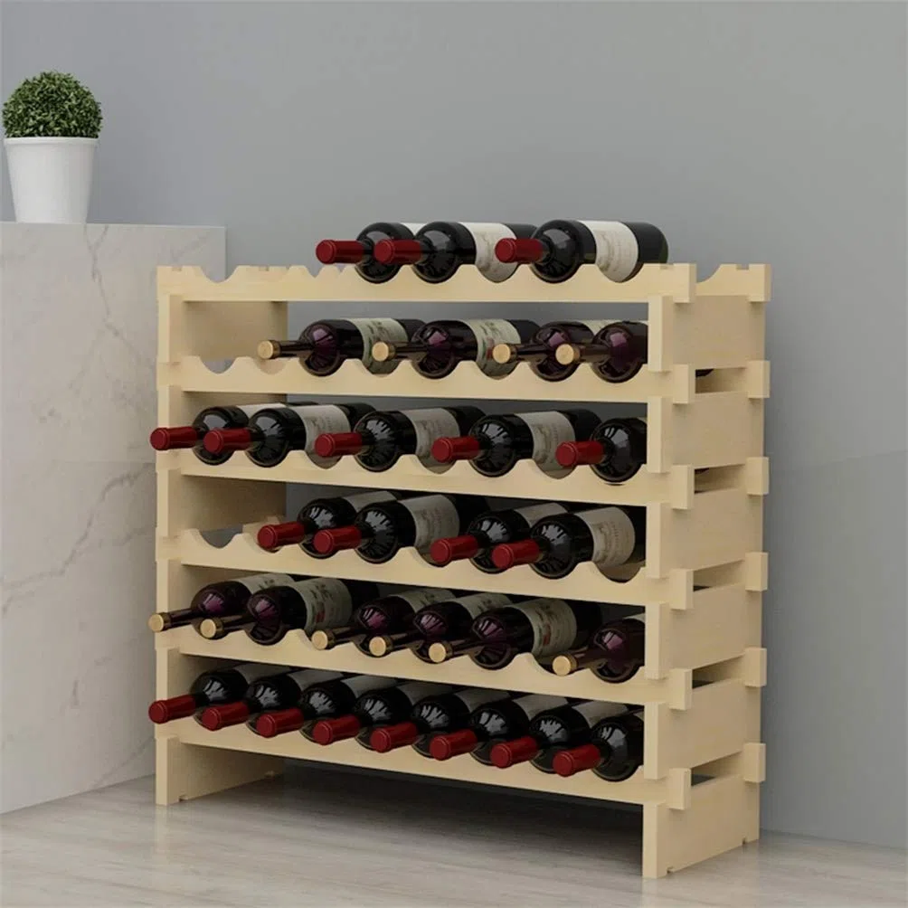 sogesfurniture Weinregal Flaschenregal mit 6 Ebenen für 48 Flaschen Wein Holzregal Weinhalter Weinständer Flaschenständer für Küche, Esszimmer, Bar, 90x30x81cm, BHEU-BY-WS6848M