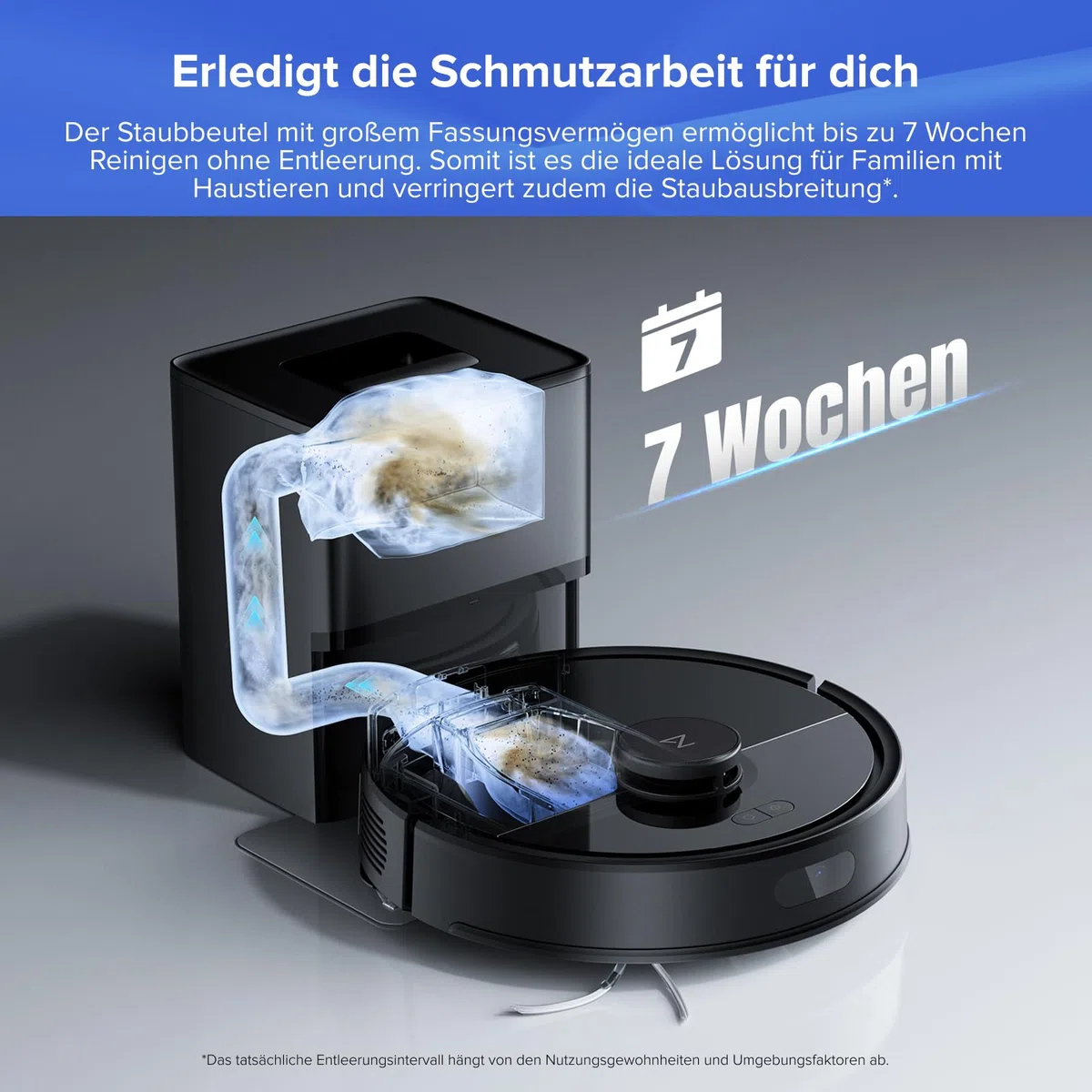 roborock Q7 L5+ Saugroboter mit Wischfunktion, Automatischer Staubentleerung, Dual Anti-Tangle System, 8.000 Pa Saugkraft, LiDAR-Navigation,Wischroboter für Teppich, Tierhaare, APP Steuerung(Schwarz)