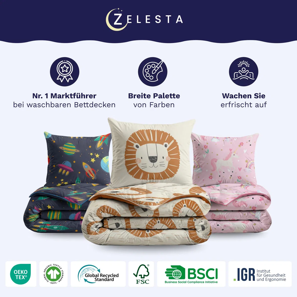 Zelesta Kiddybed kinderbettwäsche 135x200 4 Jahreszeiten - Bettwäsche winterdecke und Sommer-Bettdecke - Waschbare kinderdecke ohne Bezug - Kinderbettdecke mit Muster (Party Lama)