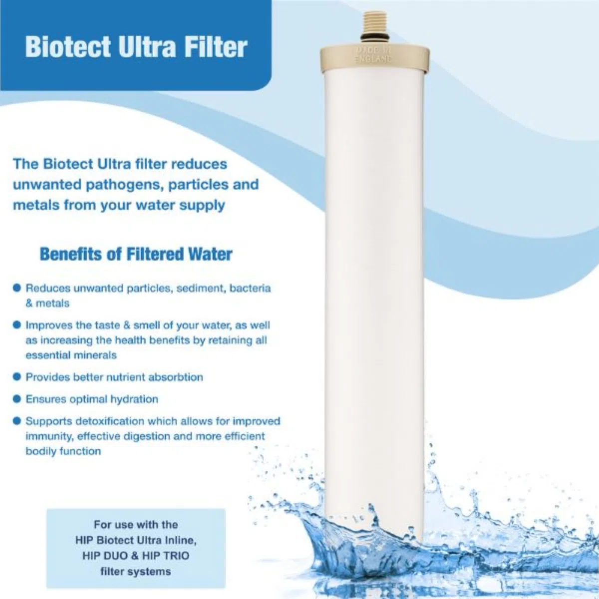 Doulton 10" BioTect Ultra | 1er-Pack | Authentischer Keramik-Kerzenfilter| Geeignet für M12-Anschluss-Untertischsysteme | Reduziert Verunreinigungen | Verbessert Geschmack| NSF-zertifiziert | 2501
