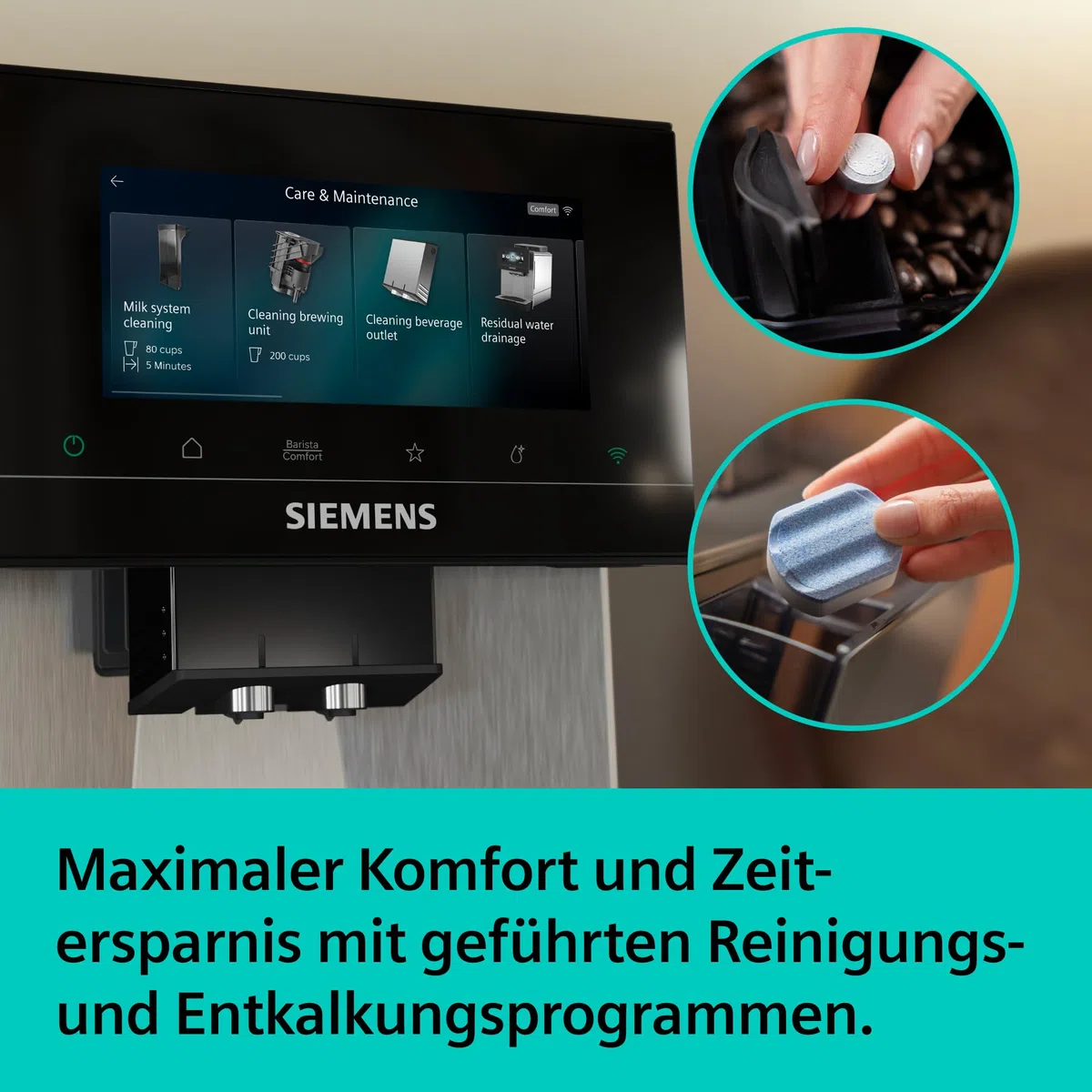 Siemens Kaffeevollautomat EQ900 iAroma, personalisierbare Einstellungen, präzises Mahlwerk, großes, intuitives Full-Touch-Display, Silber, TQ923E03