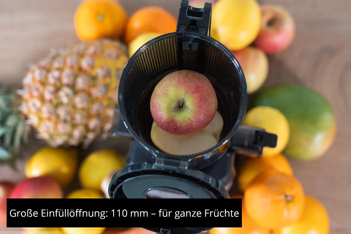 Unold 78275 Slow Juicer Sam, Entsafter mit großem Einfüllschacht und 300W Motor für Obst, Gemüse, Smoothies und Sorbets, mit 110 mm Einfüllöffnung, Leicht zu Reinigen, 800ml Fassungsvermögen