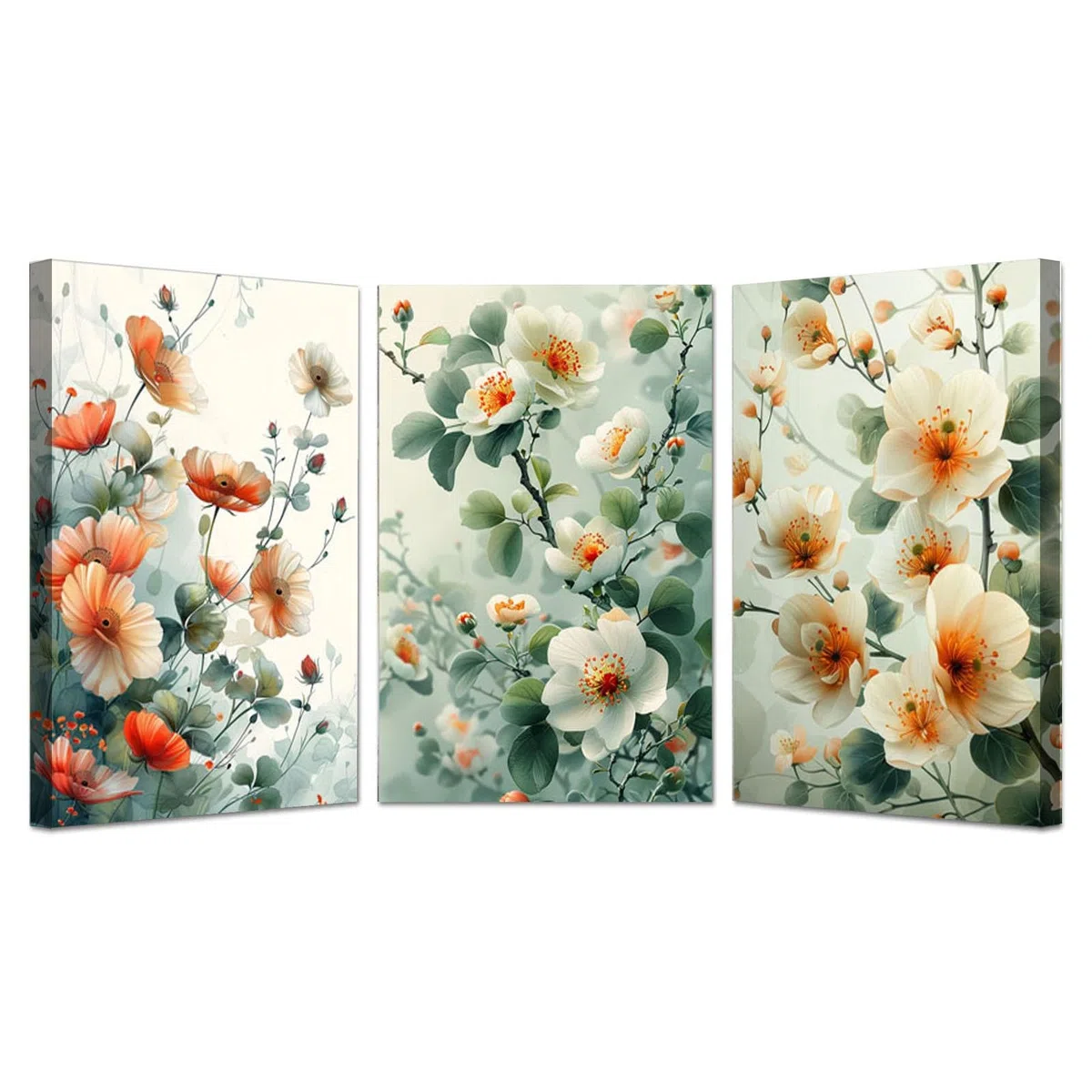 JOSUE 3 Teilig Boho Leinwand Bilder Blätter Blumen Wohnzimmer Dekoration Wandkunst 20x30cmx3 Gerahmt