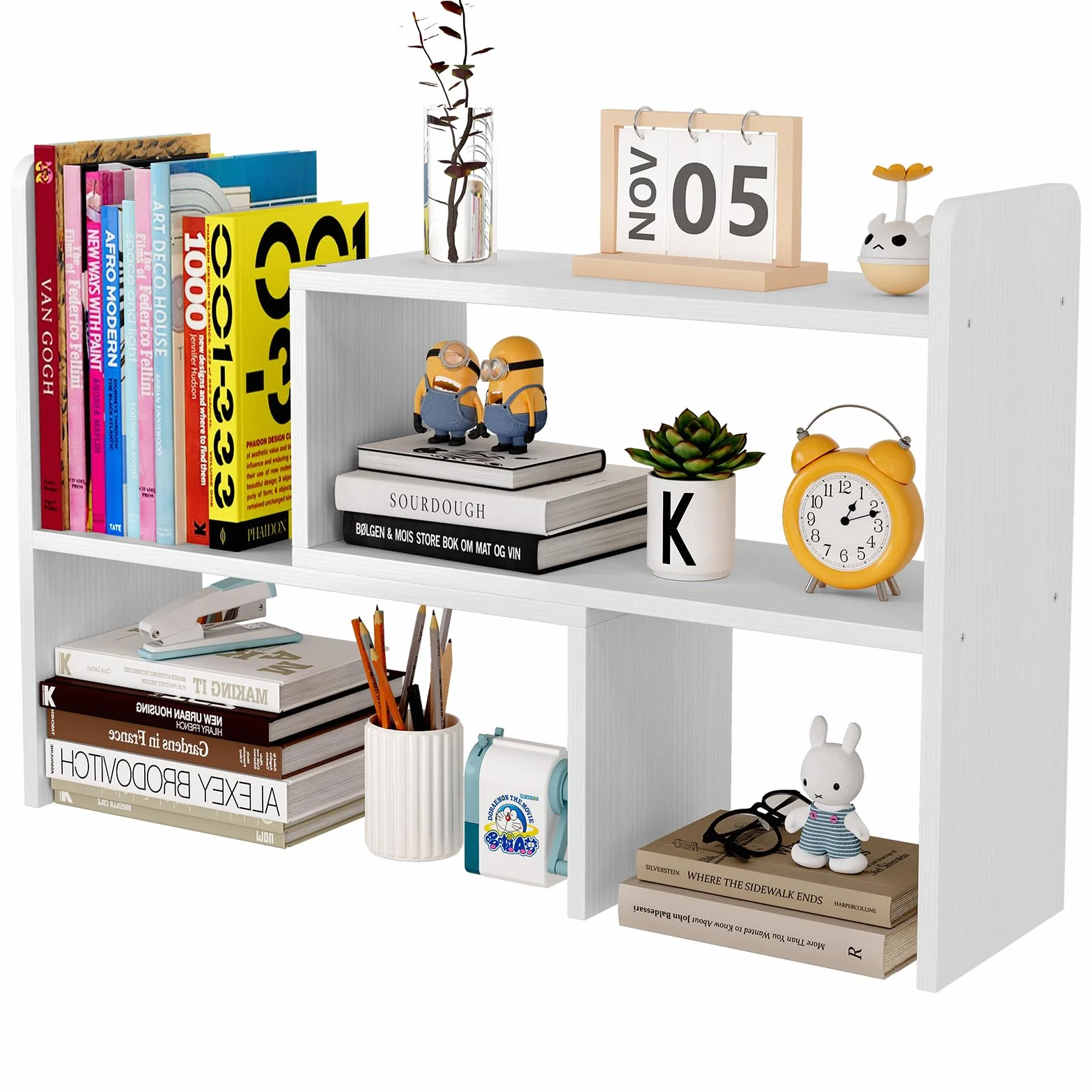 EasyPAG Schreibtisch Regal Holz Freistehend Kleines Bücherregal Verstellbar Schreibtisch Organizer Ständer Bürobedarf Ablage Display Regal,Weiß