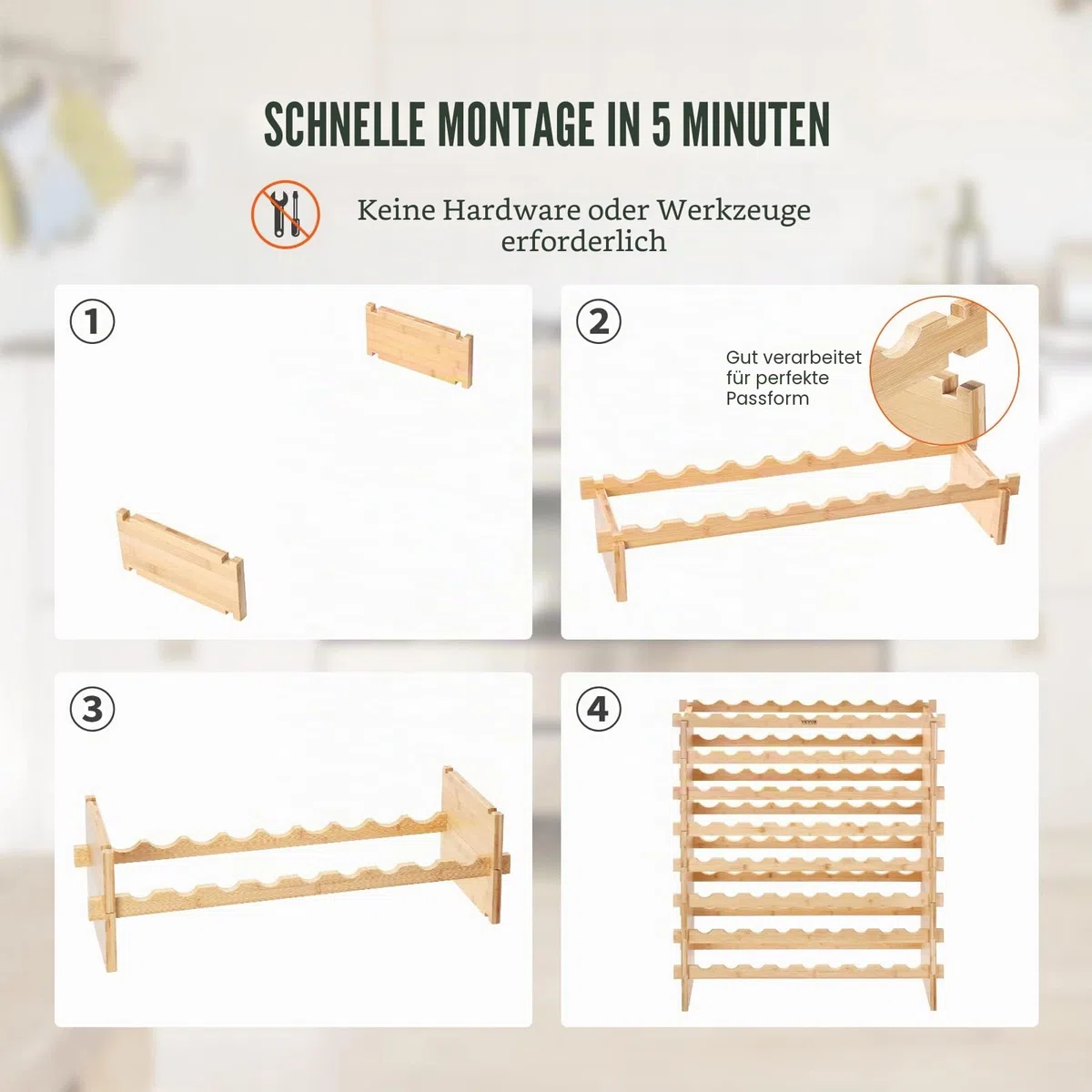 VEVOR Weinregal Weinständer für 72 Flaschen, BambusßFlaschenregal mit 8 Fächern, Stapelbar Vintage Weinständer Metall für Keller, Bar, Lagerraum usw. Flaschenhalter Weinflaschenregal 80 kg Belastbar