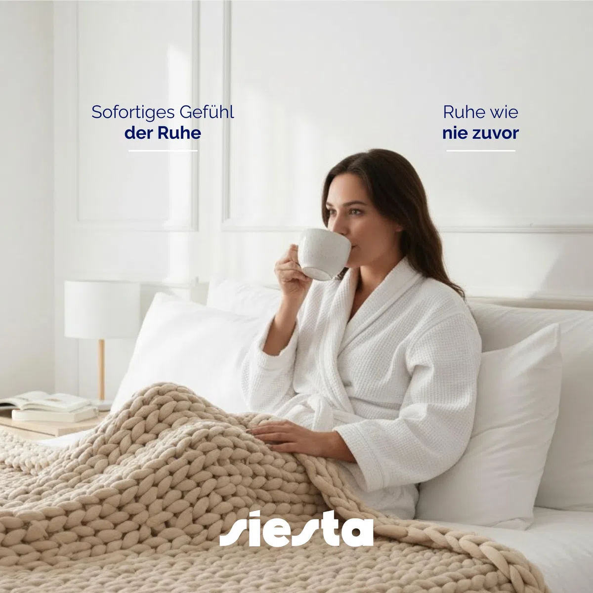 SIESTA Gewichtsdecke Premium Grobstrick Beige 7kg Atmungsaktive Therapiedecke Oeko-TEX Waschbar