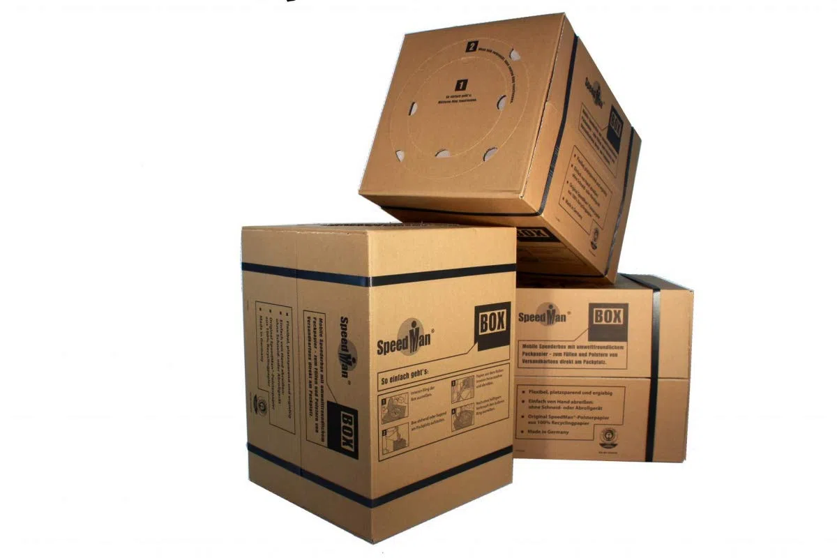 2 SpeedMan Boxen mit 450m Packpapier | Grammatur 70 gr/m² | Schrenzpapier Spender | in verschiedenen Mengen wählbar