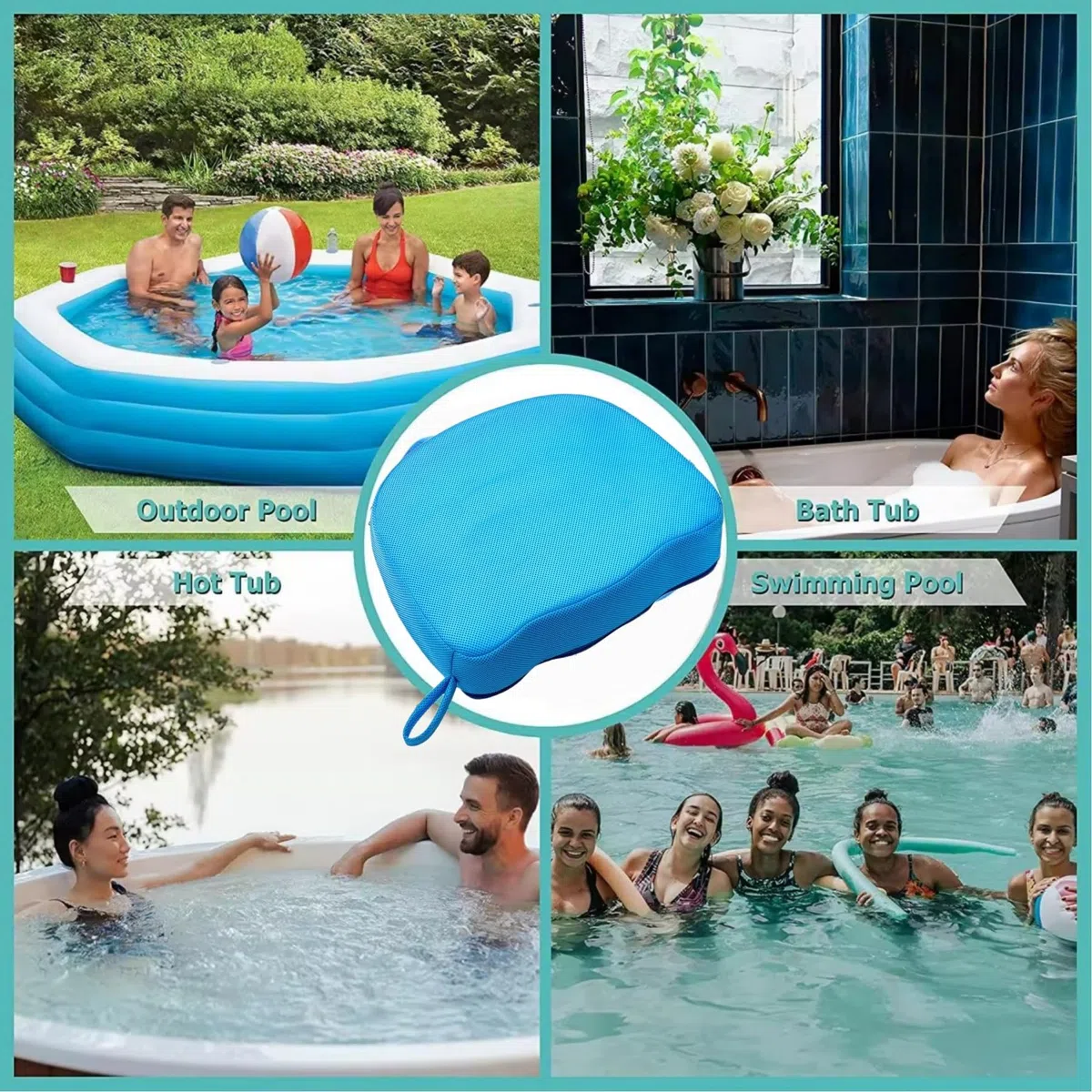 Whirlpool-Sitzerhöhung,3D-Luftnetz, tauchfähig, beschwertes Spa-Kissen mit rutschfestem Mikro-Punkt-Boden für Drinnen oder Draußen, 38 x 30 x 13 cm (Blau)