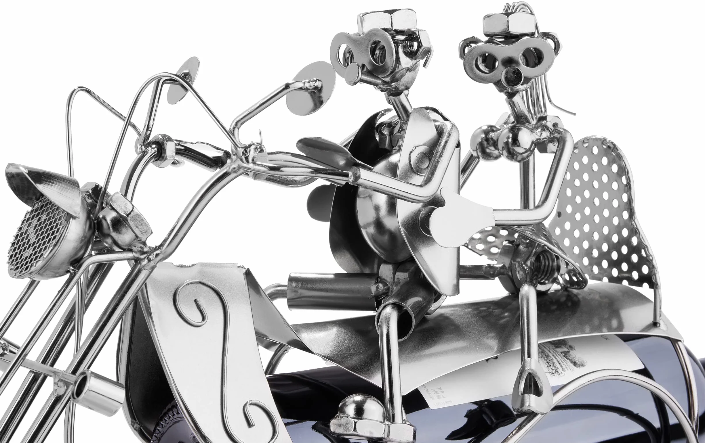 BRUBAKER Flaschenhalter Paar auf Motorrad - Weinflaschenhalter Metall Skulptur Geschenk mit Geschenkkarte