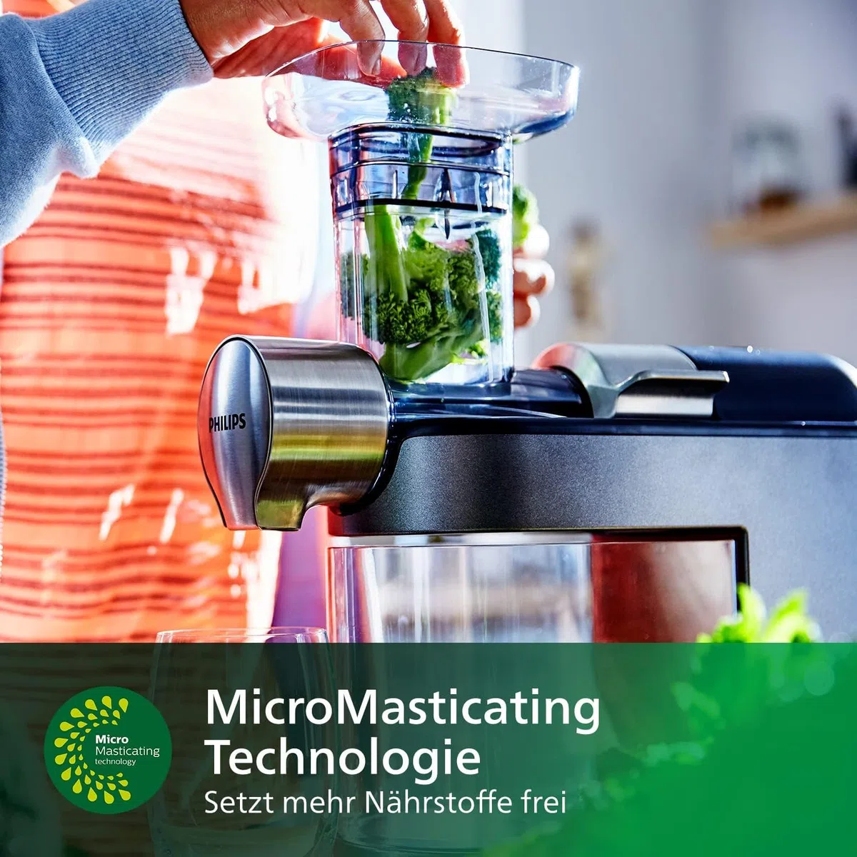 Philips Saftpresse – 200W, 1L, NutriU-Rezepte-App, große Einfüllöffnung, Quick Clean (HR1949/20)