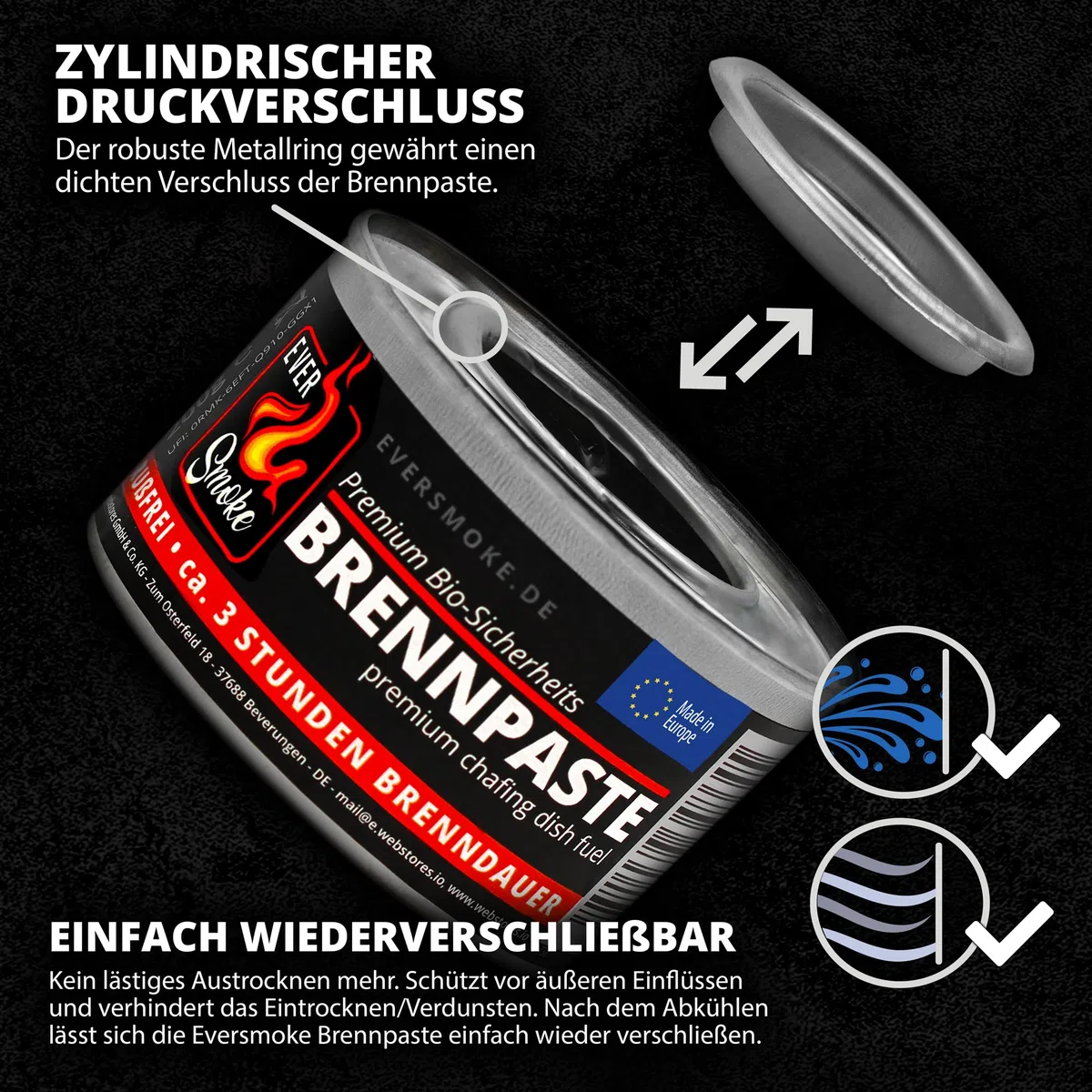 12x Eversmoke Sicherheits Premium Bio Brennpaste Brenngel Chafing Dish Speisenwärmer (12 Dosen je 200g)