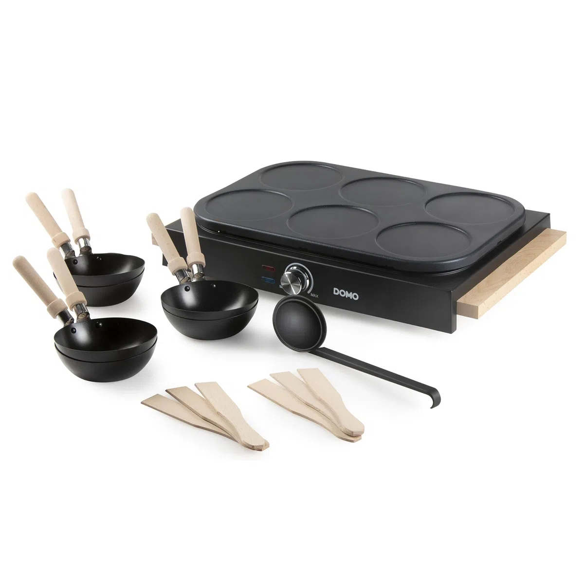 DOMO DO8719W Gourmet-Set Wok-Set/Pancake- Holzdesign - 6 Personen