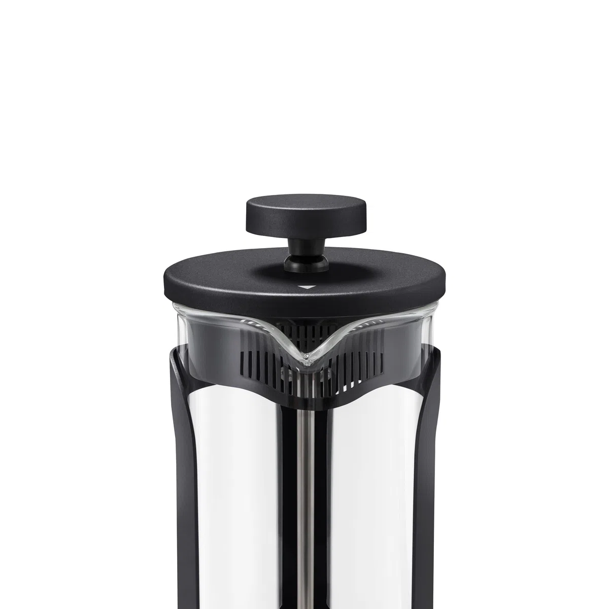 Tchibo Siebstempelkanne für manuelle Kaffeezubereitung, French Press aus hitzebeständigem Borosilikatglas, spülmaschinengeeignet, 300ml Fassungsvermögen für ca. 2 Tassen, Edelstahl, Schwarz