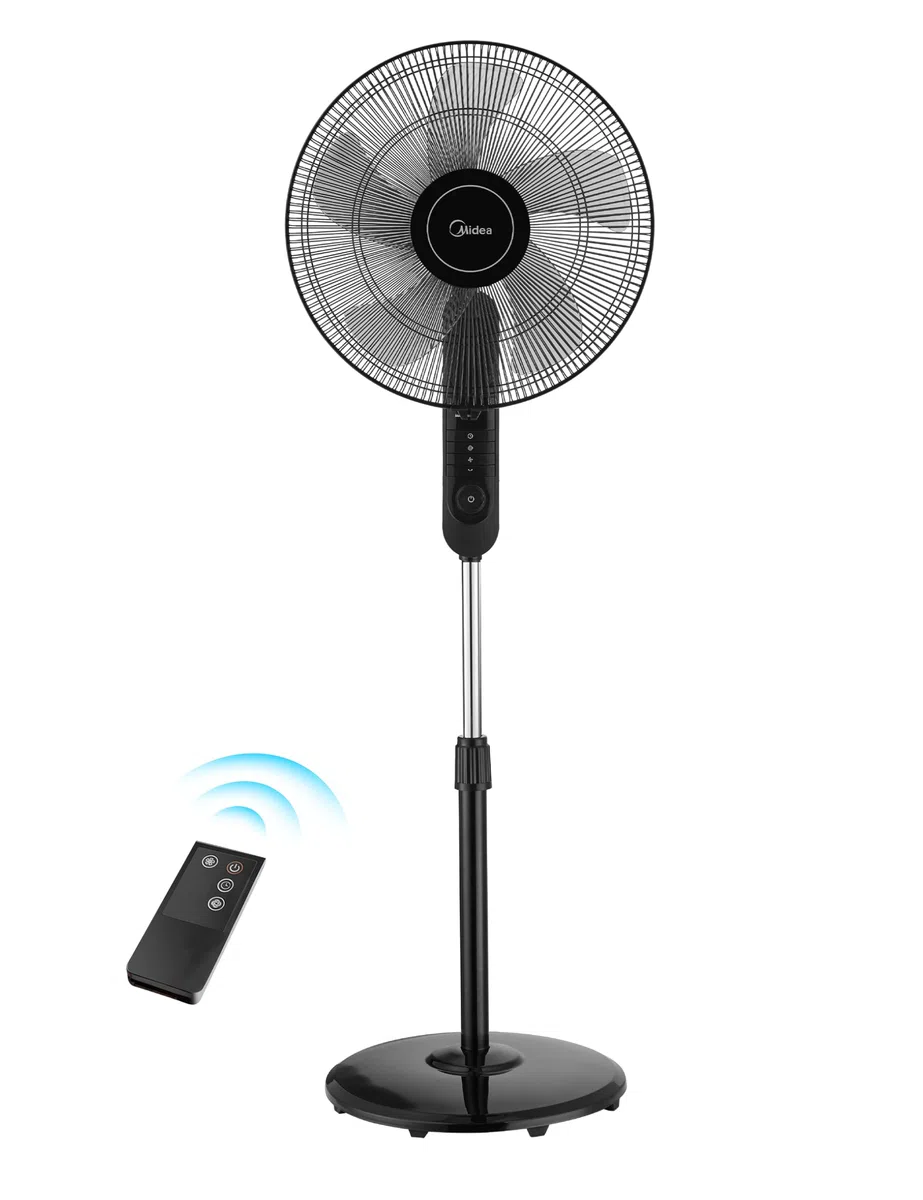 Midea FS40-15FR Standventilator 55W leise mit Fernbedienung 3 Geschwindigkeitsstufen LED Anzeige 7,5H Timer höhenverstellbar 80° Oszillation Schwarz