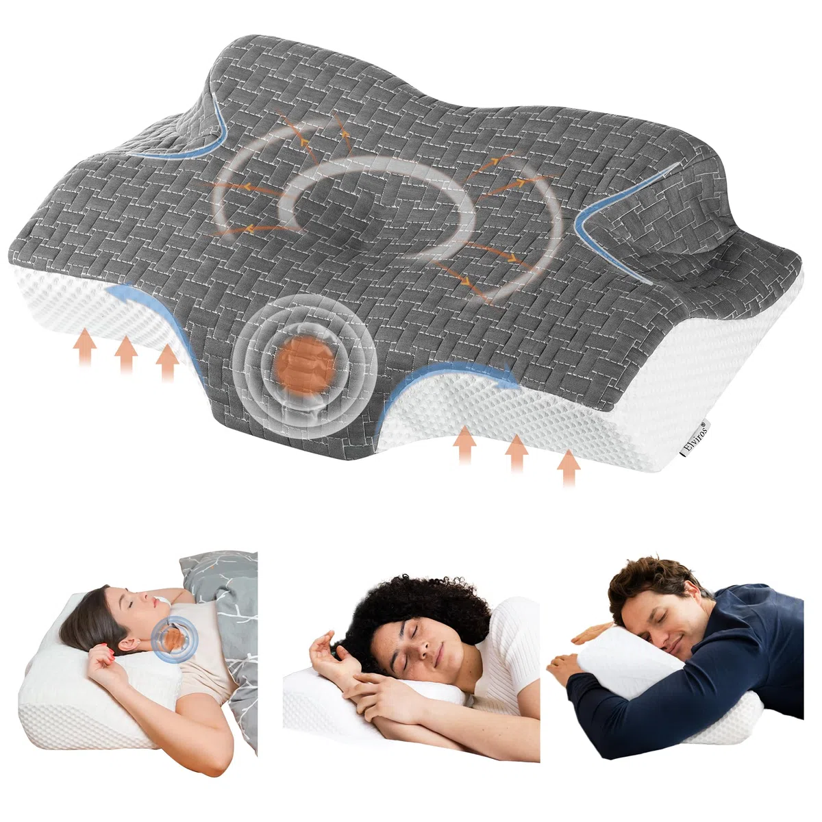 Elviros Orthopädisches Memory Foam Kissen Nackenstützkissen Kopfkissen Ergonomisch Antischnarchkissen Seitenschläfer