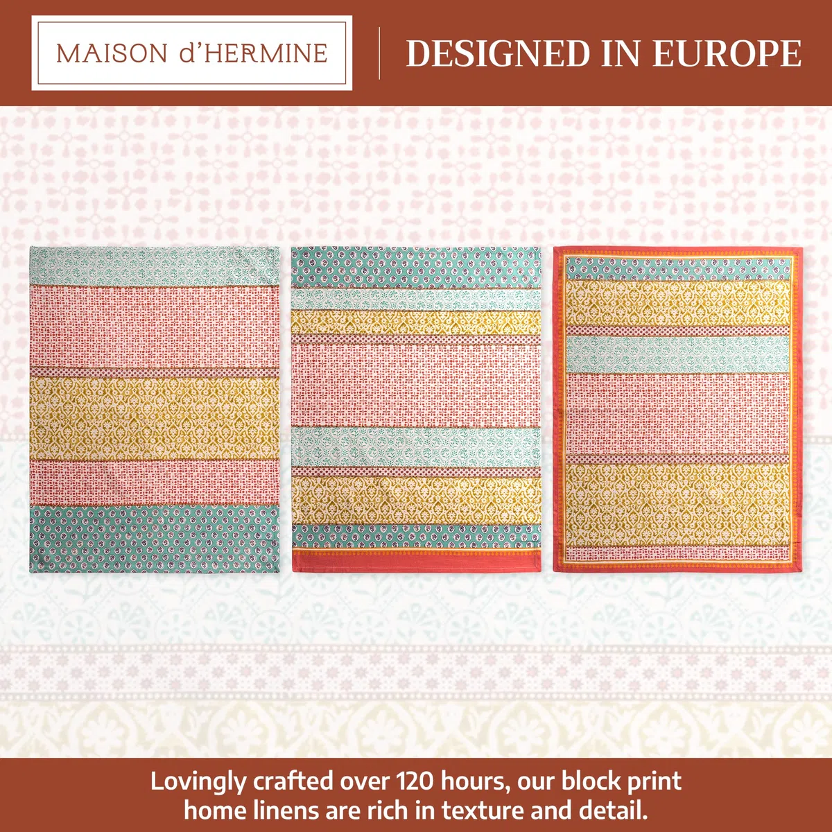 Maison d' Hermine Provence 100% Baumwolle Set von 3 Mehrzweck-Küchentuch Weiche, saugfähige Geschirrtücher | Geschirrtücher | Barhandtücher | Frühling/Sommer (50 cm X 70 cm)